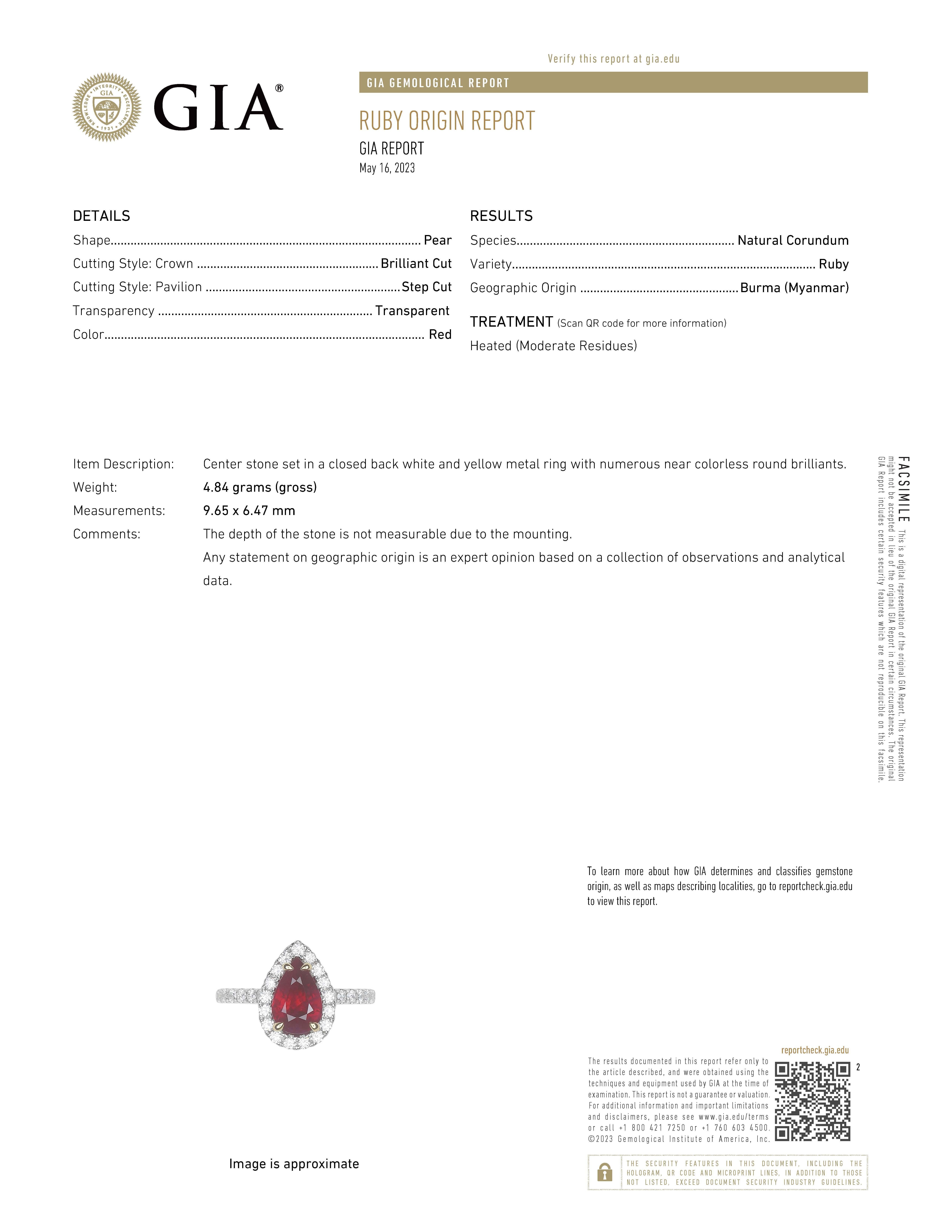 Alexander Beverly Hills GIA Rubí birmano de 2,08 quilates con halo de diamantes Anillo 18k Contemporáneo en venta