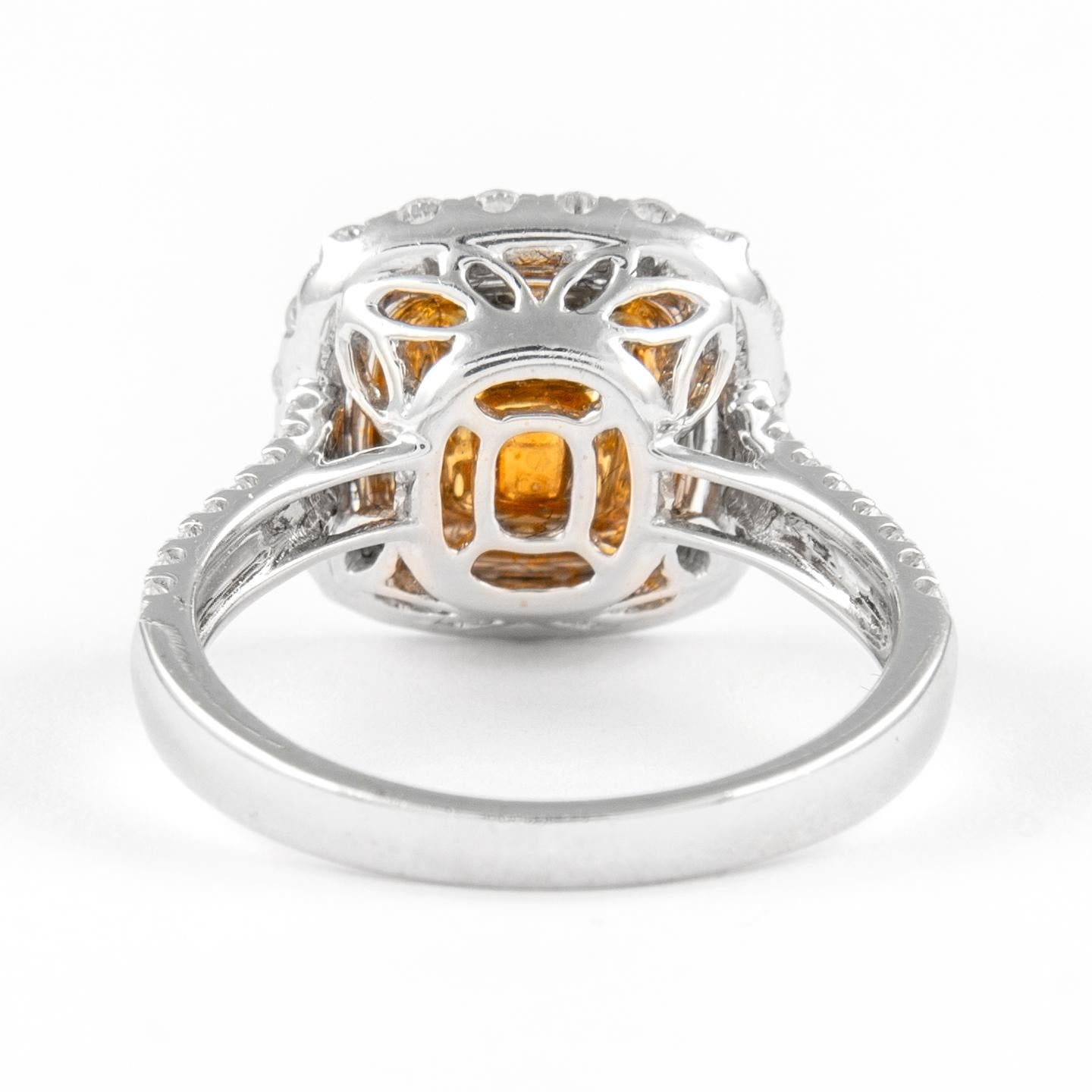 Cushion Cut Alexander 2.08ctt Fancy Yellow VS1 Diamond Double Halo Ring 18k Two Tone For Sale