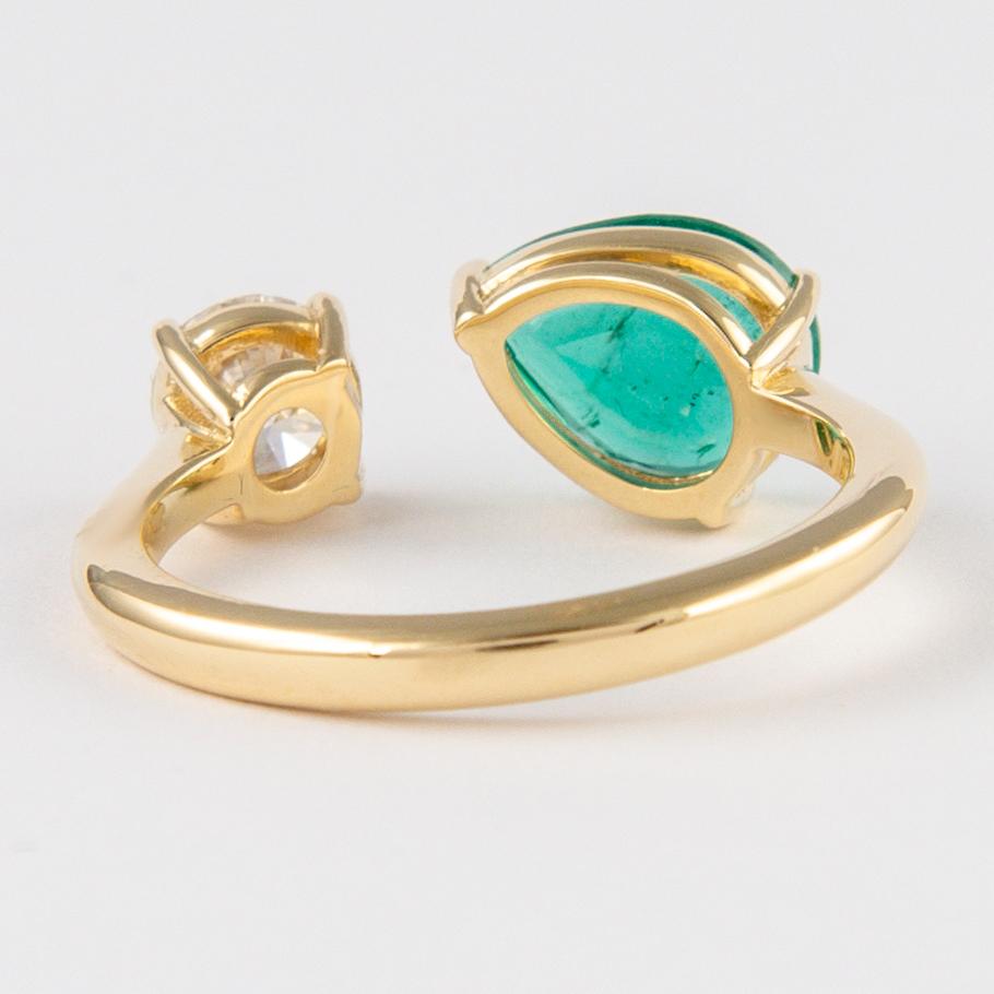 Pear Cut Alexander 2.09 Carat Toi Et Moi Emerald & Diamonds Ring 18k Yellow Gold