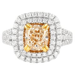 Alexander 2.10ct Fancy Intense Yellow VS1 Diamond Double Halo Ring 18k Two Tone