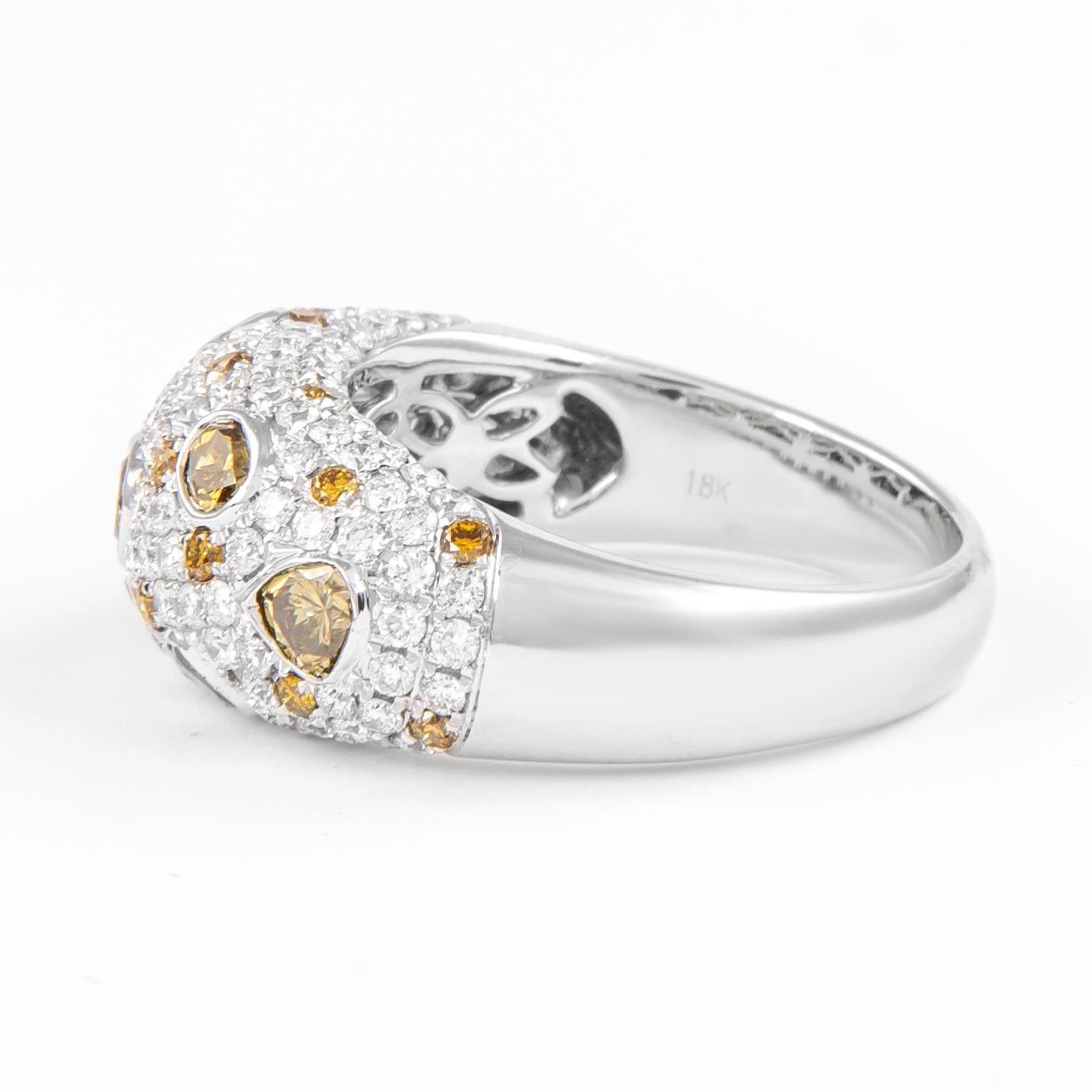 Cushion Cut Alexander 2.16ct Fancy Yellow & Brown Yellow Multi Diamond Ring 18k Two Tone For Sale