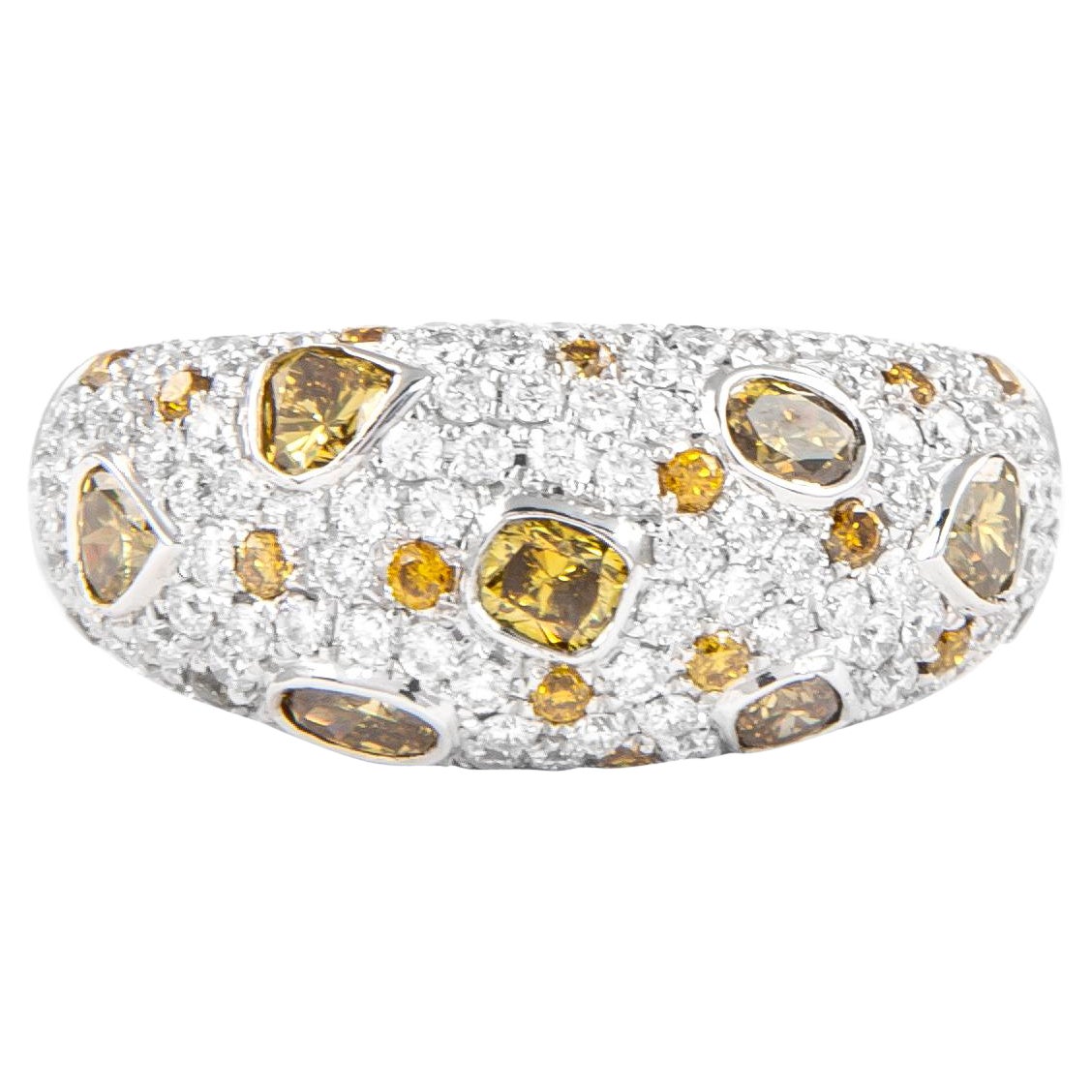 Anello Alexander 2.16ct Fancy Yellow & Brown Yellow Multi Diamond 18k Two Tone in vendita
