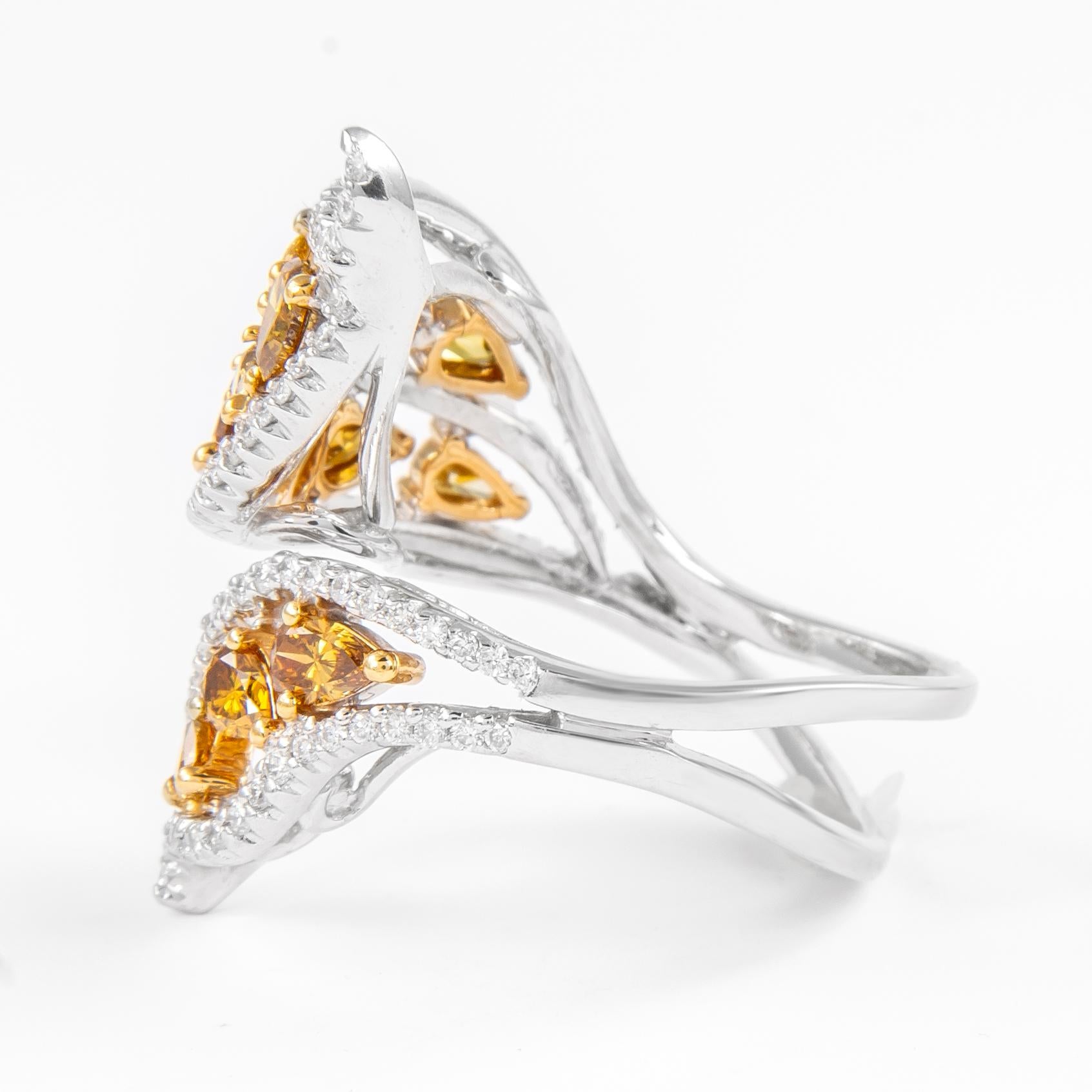 Contemporary Alexander 2.16ctt Yellow Diamond & Diamond Floral Bypass Ring 18k Two Tone Gold For Sale