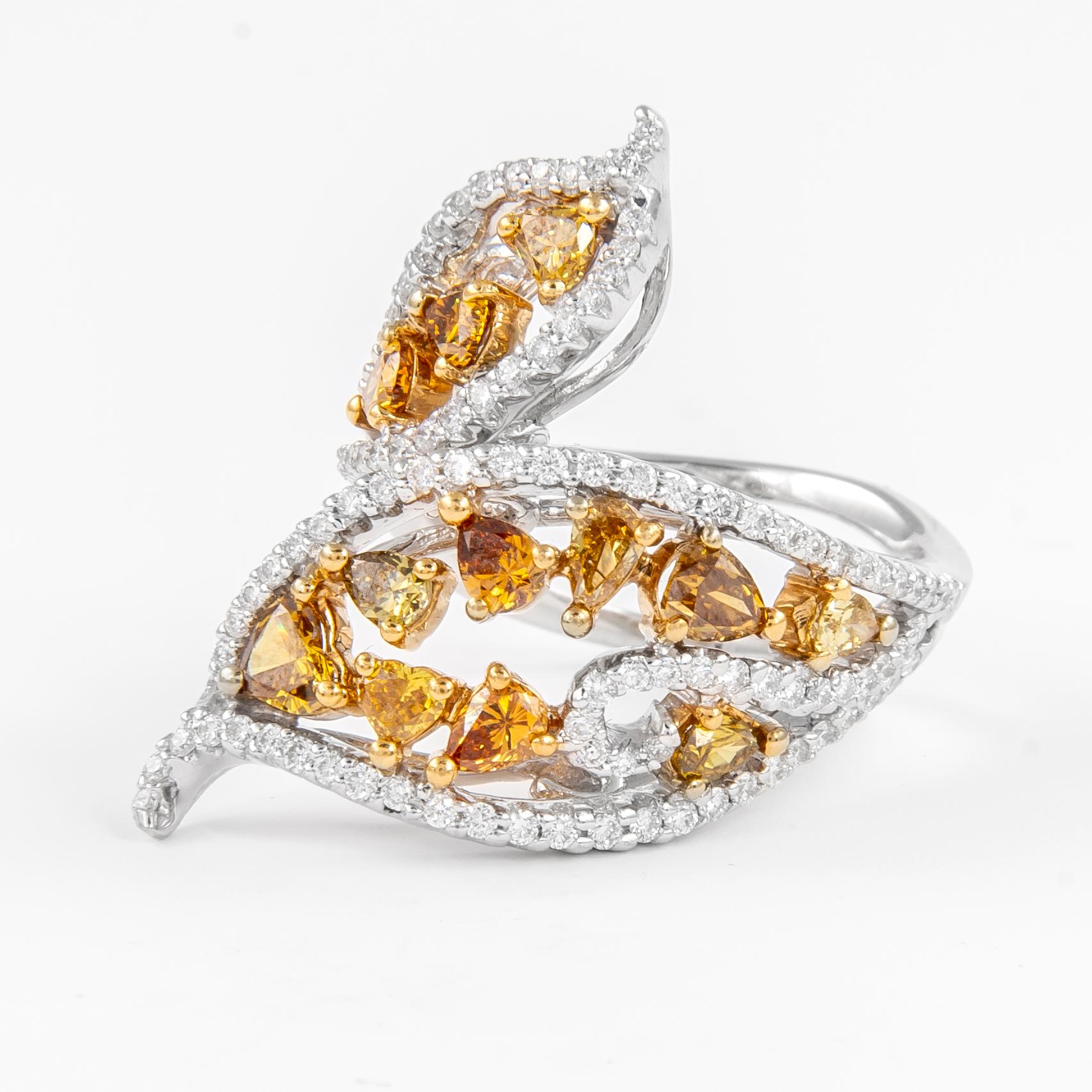 Alexander 2.16ctt Yellow Diamond & Diamond Floral Bypass Ring 18k Two Tone Gold In New Condition For Sale In BEVERLY HILLS, CA