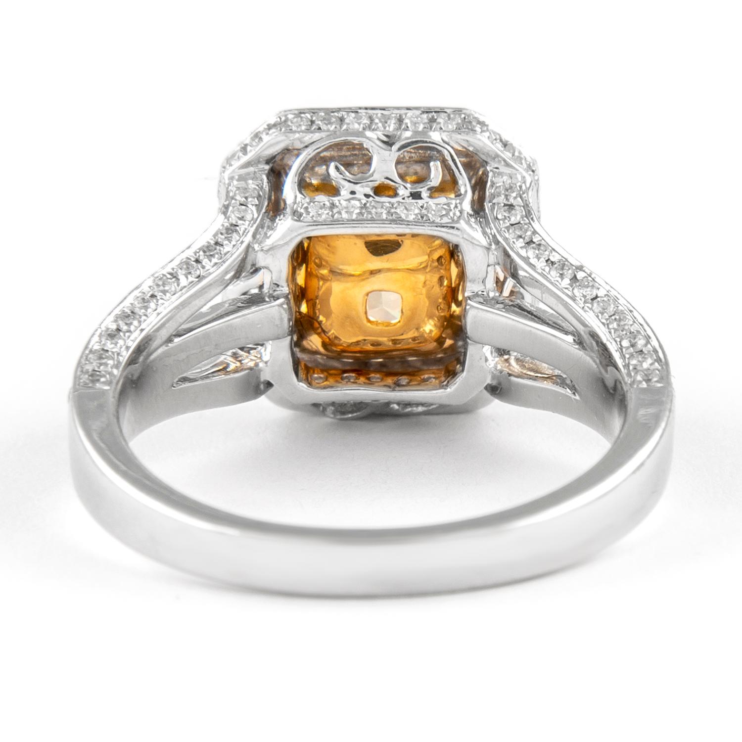 Alexander 2.17ct Fancy Yellow VVS2 Diamond Halo Ring 18k Two Tone In New Condition In BEVERLY HILLS, CA