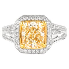 Alexander 2.17ct Fancy Yellow VVS2 Diamond Halo Ring 18k Two Tone Alexander 2.17ct Fancy Yellow VVS2 Diamond Halo Ring 18k Two Tone