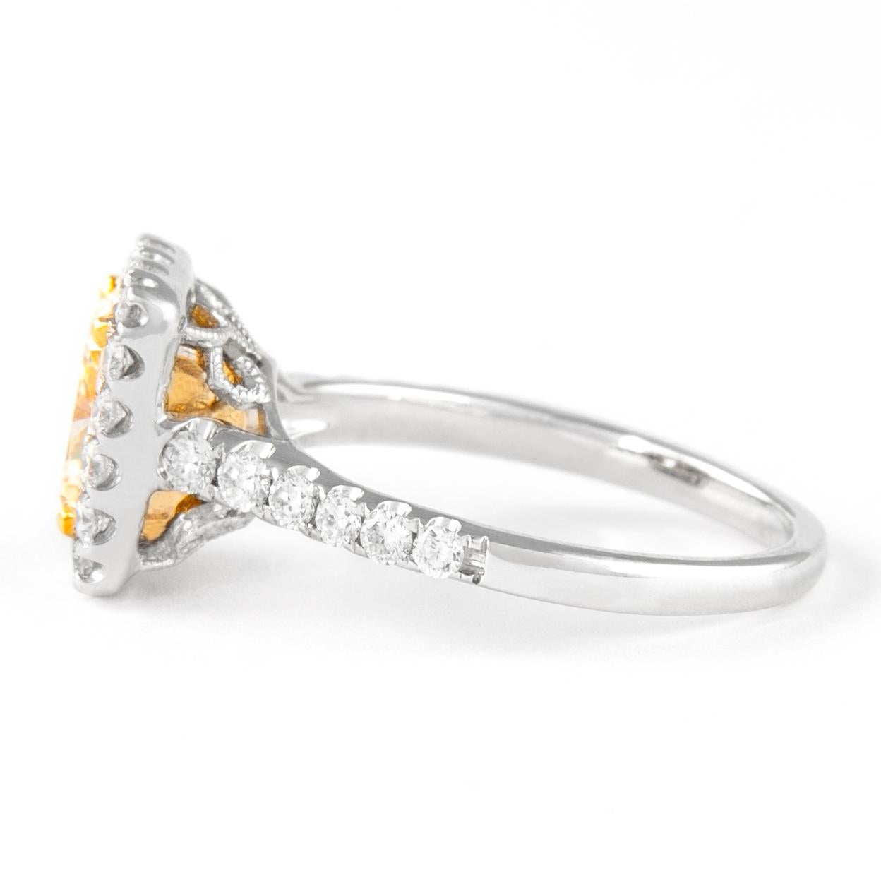 Cushion Cut Alexander 2.21ctt Fancy Yellow VS1 Cushion Diamond with Halo Ring 18k Two Tone For Sale