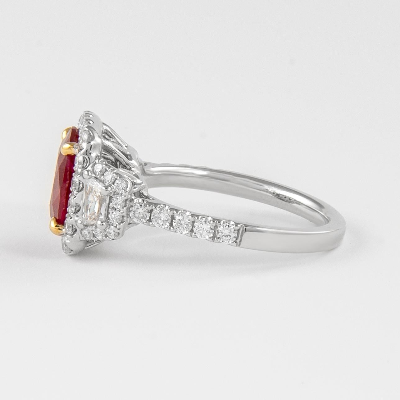Oval Cut Alexander Beverly Hills GIA 2.25ct Burmese Ruby & Diamond Three Stone Ring 18k For Sale