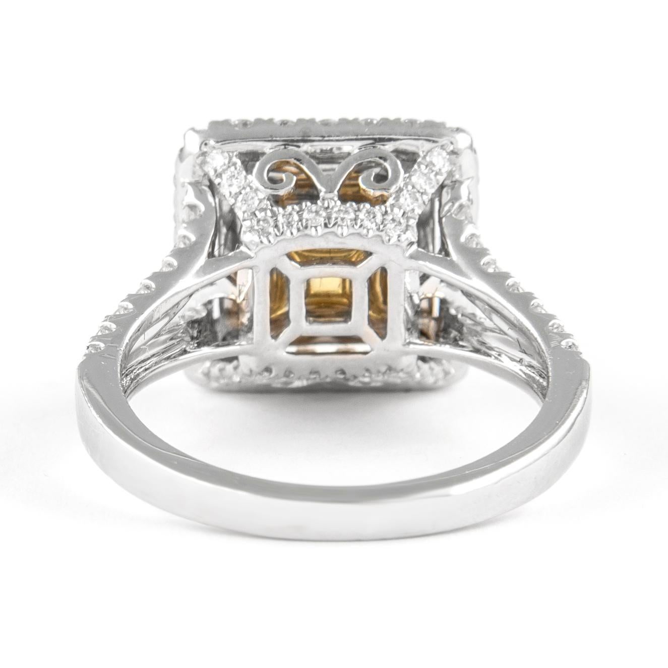 Alexander 2.26ctt Light Yellow VS1 Diamond Double Halo Ring 18k Two Tone In New Condition For Sale In BEVERLY HILLS, CA