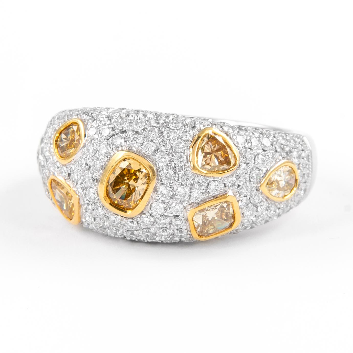 Contemporary Alexander 2.27ct Fancy Light Brown Yellow Multi Diamond Ring 18k Two Tone For Sale