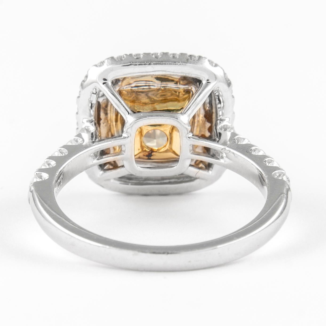 Alexander 2.29ctt Fancy Yellow VS2 Diamond Double Halo Ring 18k Two Tone In New Condition For Sale In BEVERLY HILLS, CA