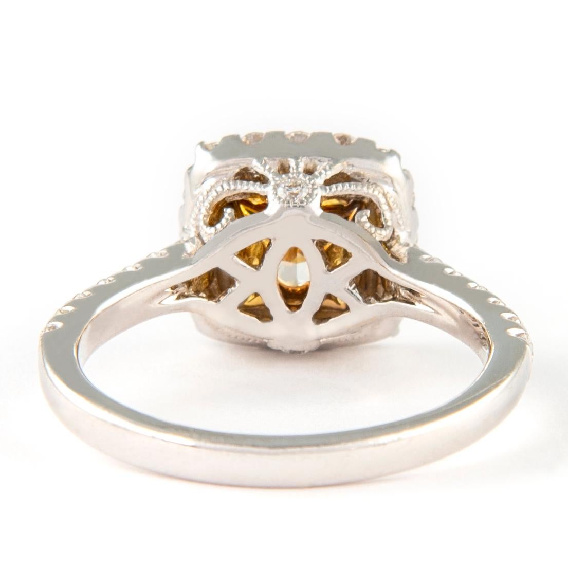 Alexander Beverly Hills 2.31ctt Fancy Yellow VS1 Cushion Diamond Ring 18k In New Condition For Sale In BEVERLY HILLS, CA