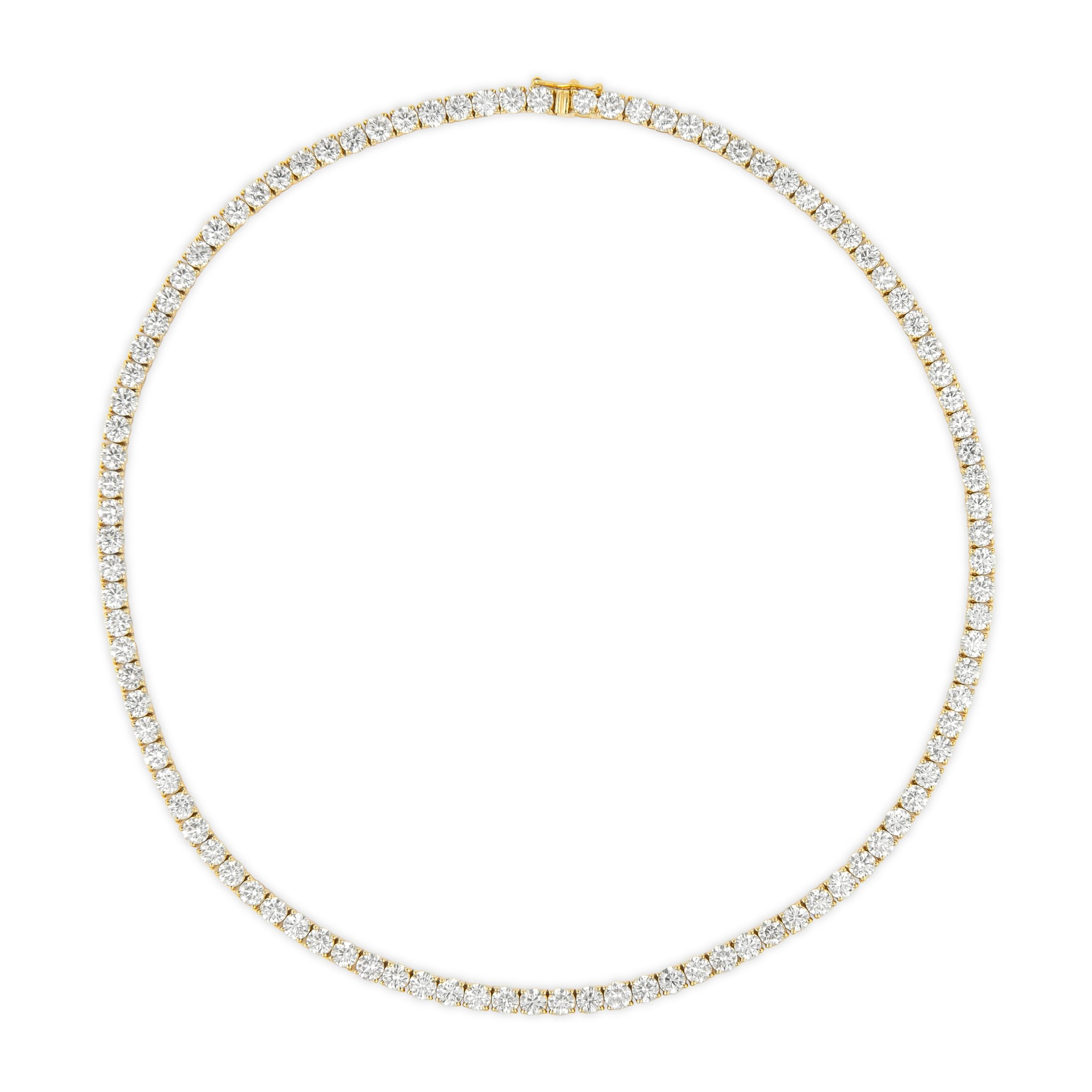 Contemporary Alexander 24.56 Carat Diamond Tennis Necklace 18 Karat Yellow Gold For Sale
