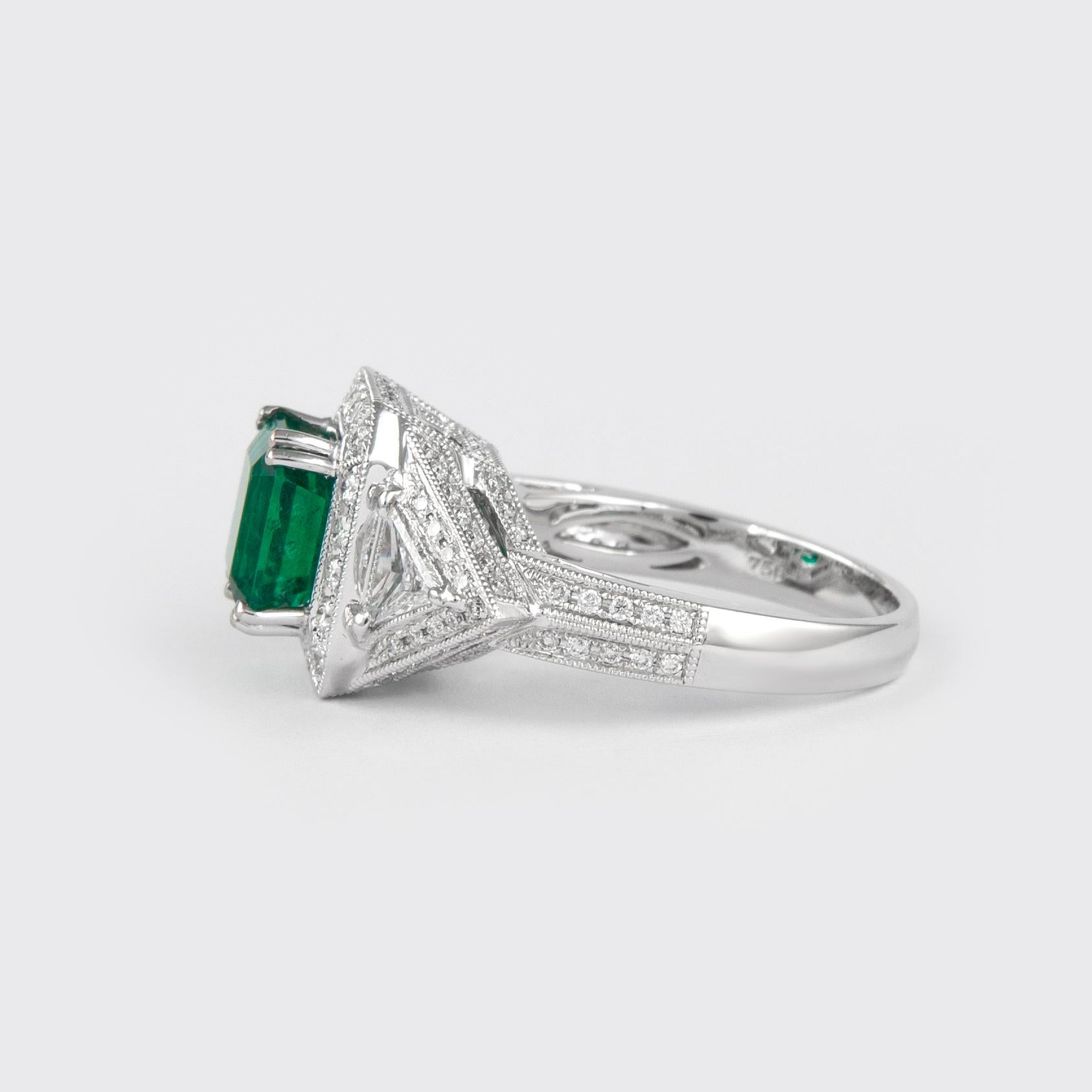 Emerald Cut Alexander 2.50 Carat Emerald with Diamonds Ring 18 Karat Gold For Sale