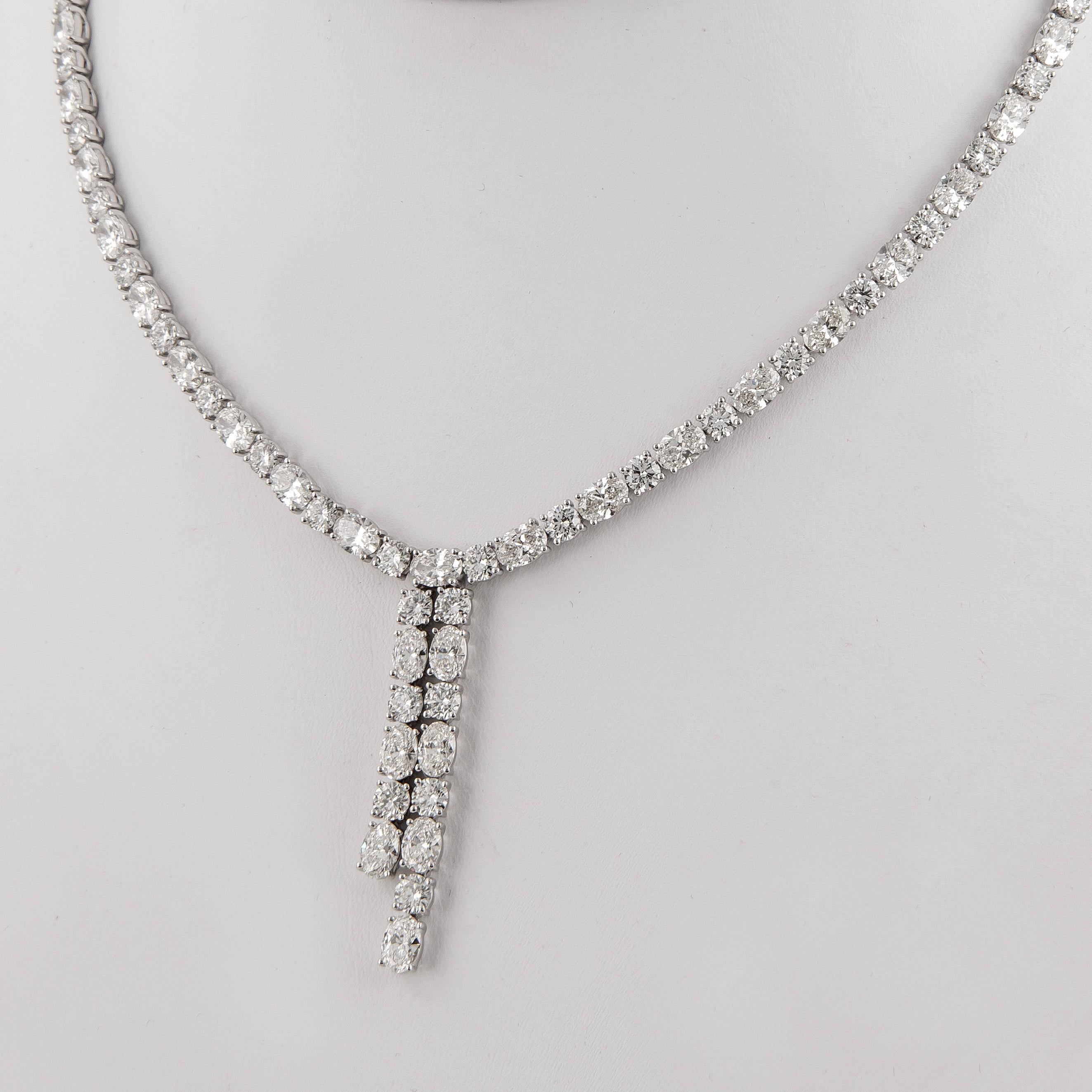 Contemporary Alexander Beverly Hills 25.09ct Oval & Round Diamond Drop Tennis Necklace 18k For Sale