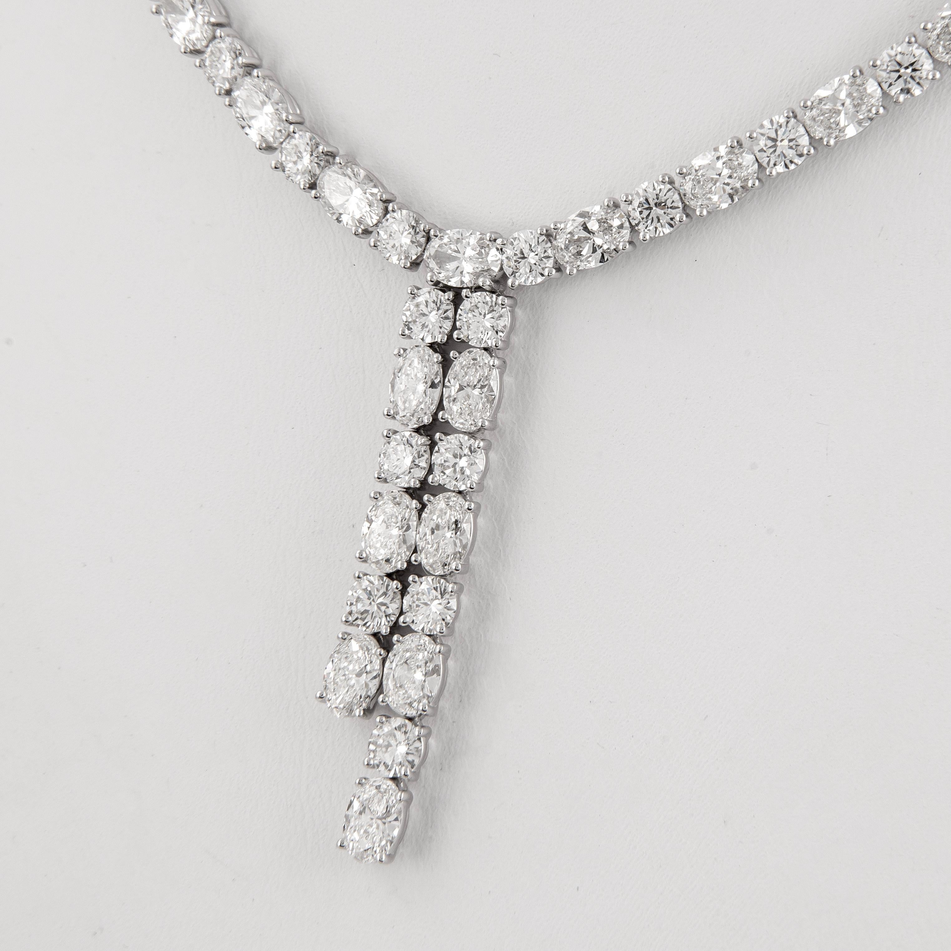 Oval Cut Alexander Beverly Hills 25.09ct Oval & Round Diamond Drop Tennis Necklace 18k For Sale