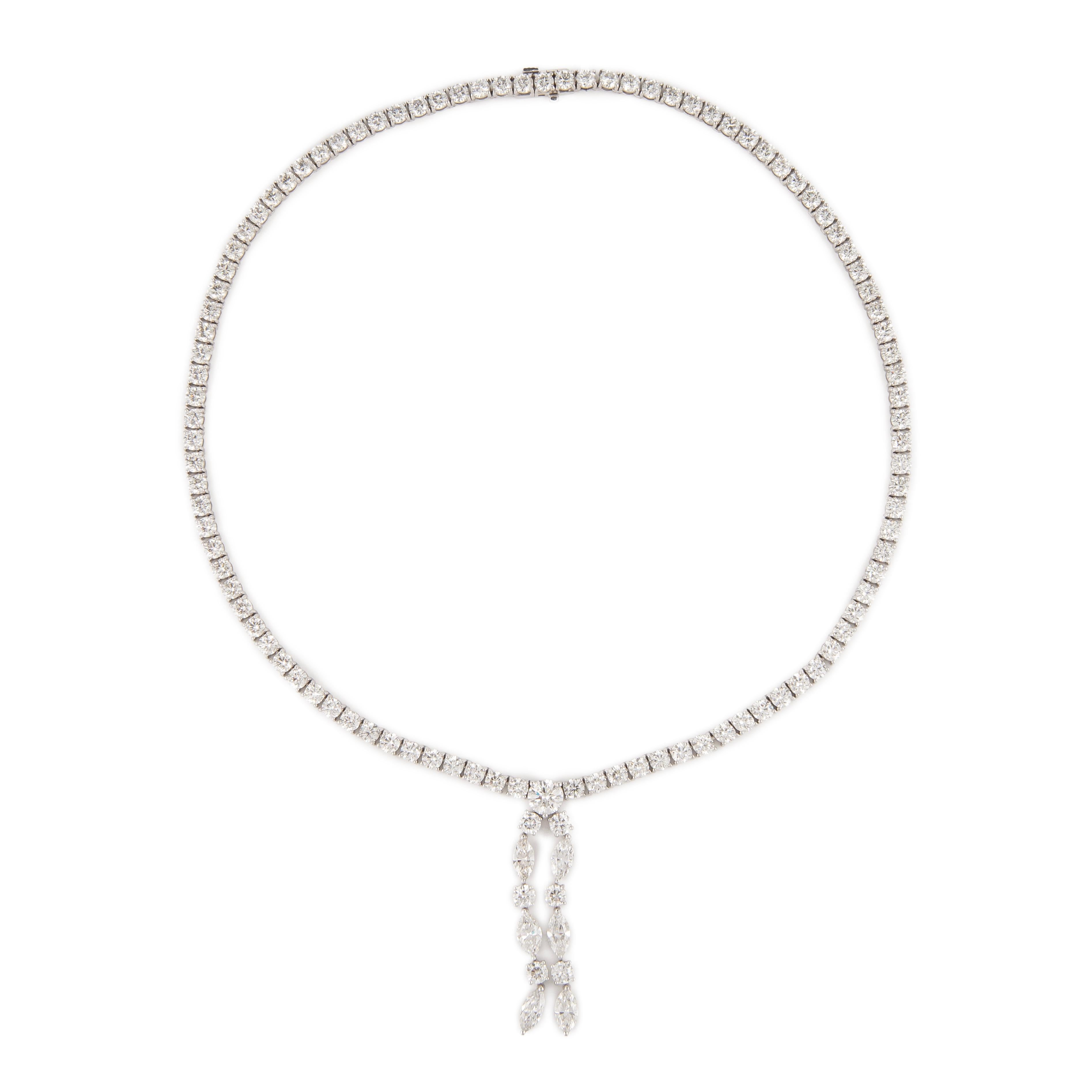 Alexander Beverly Hills 25.09ct Oval & Round Diamond Drop Tennis Necklace 18k In New Condition For Sale In BEVERLY HILLS, CA