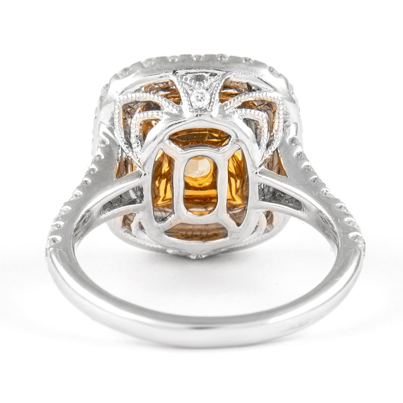 Alexander 2.50ct Fancy Intense Yellow VS1 Diamond Double Halo Ring 18k Two Tone In New Condition In BEVERLY HILLS, CA