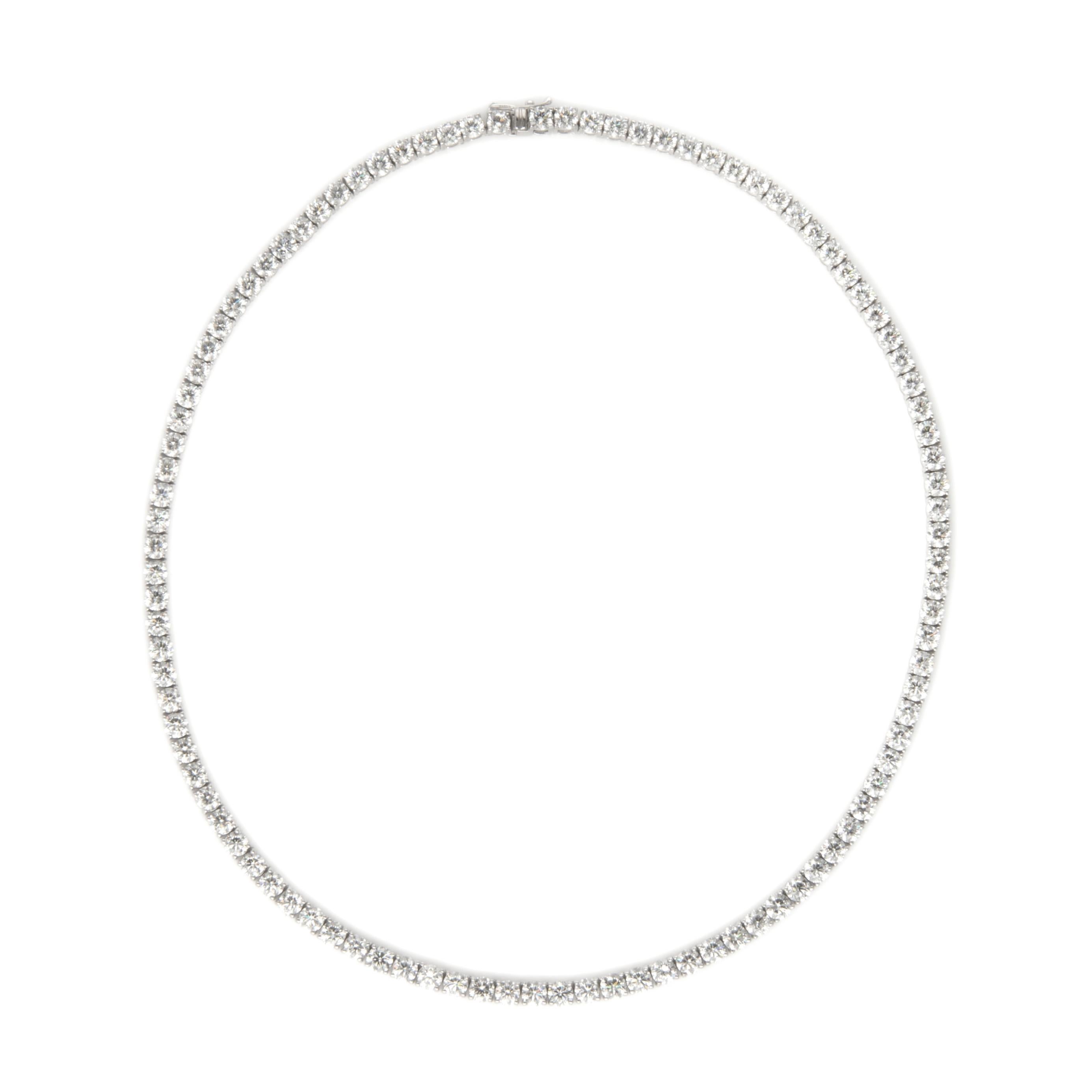 Contemporary Alexander 25.17 Carat Diamond Tennis Necklace 18 Karat White Gold For Sale