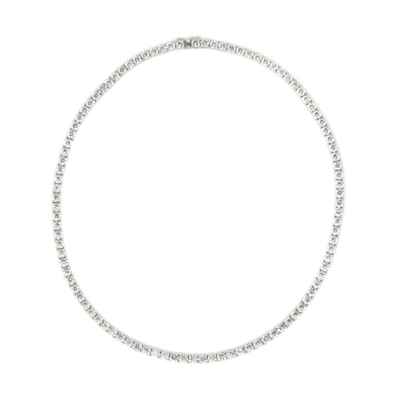 Contemporary Alexander 25.17 Carat Diamond Tennis Necklace 18 Karat White Gold For Sale