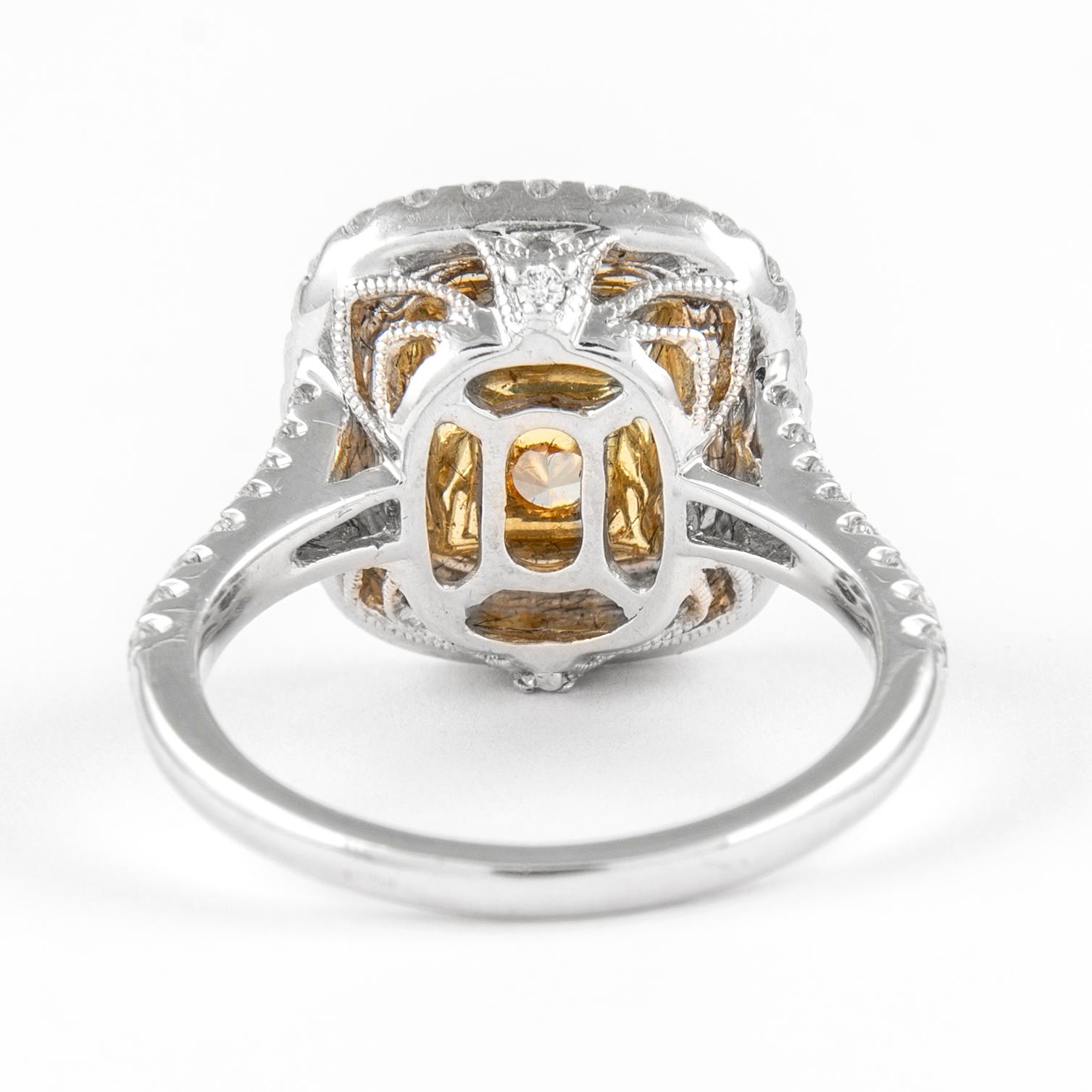 Alexander 2.51ct Fancy Yellow Diamond Double Halo Ring 18k Two Tone In New Condition For Sale In BEVERLY HILLS, CA