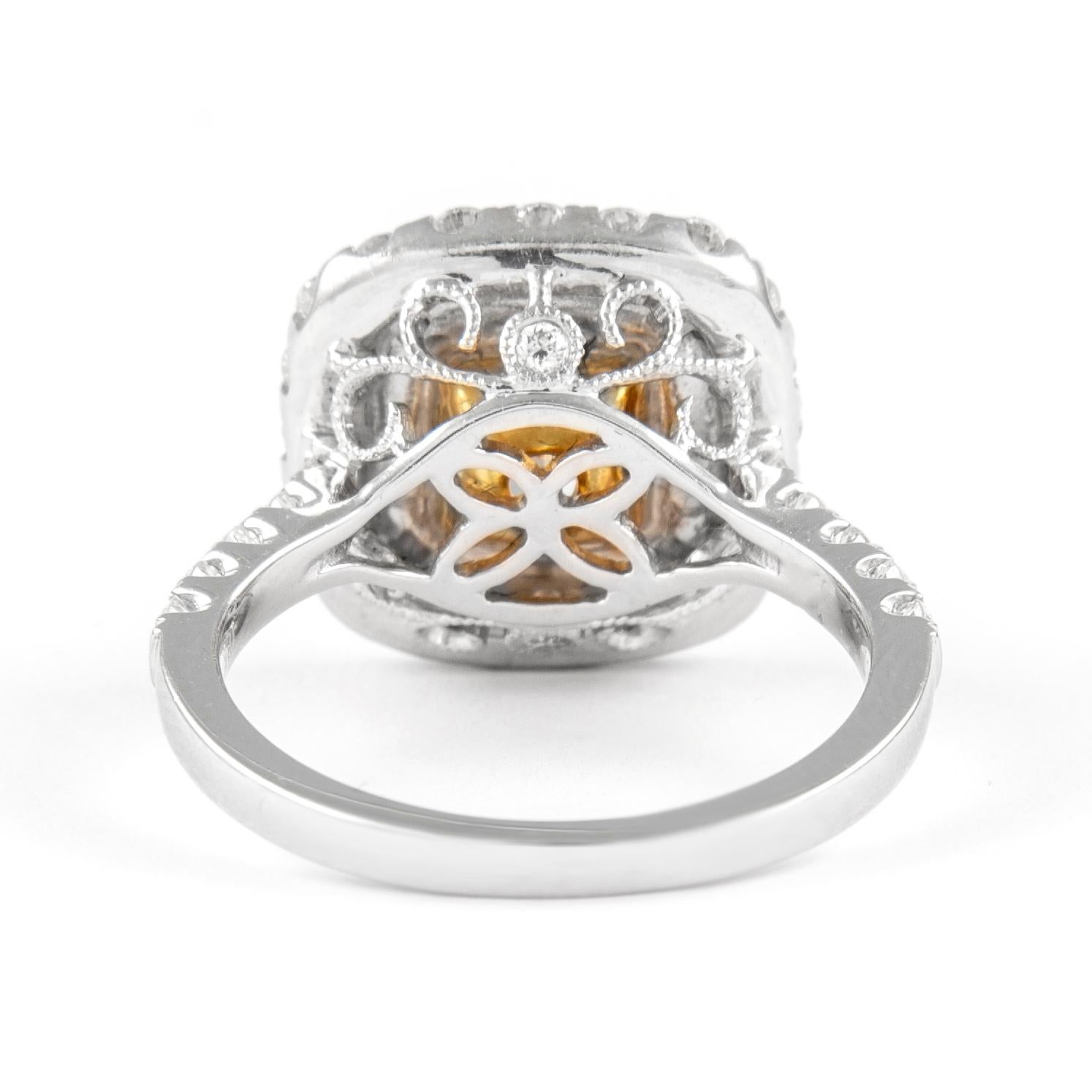 Alexander 1,57 Karat Fancy Gelber Diamant Doppel Halo Ring 18k Zweifarbiger im Zustand „Neu“ im Angebot in BEVERLY HILLS, CA