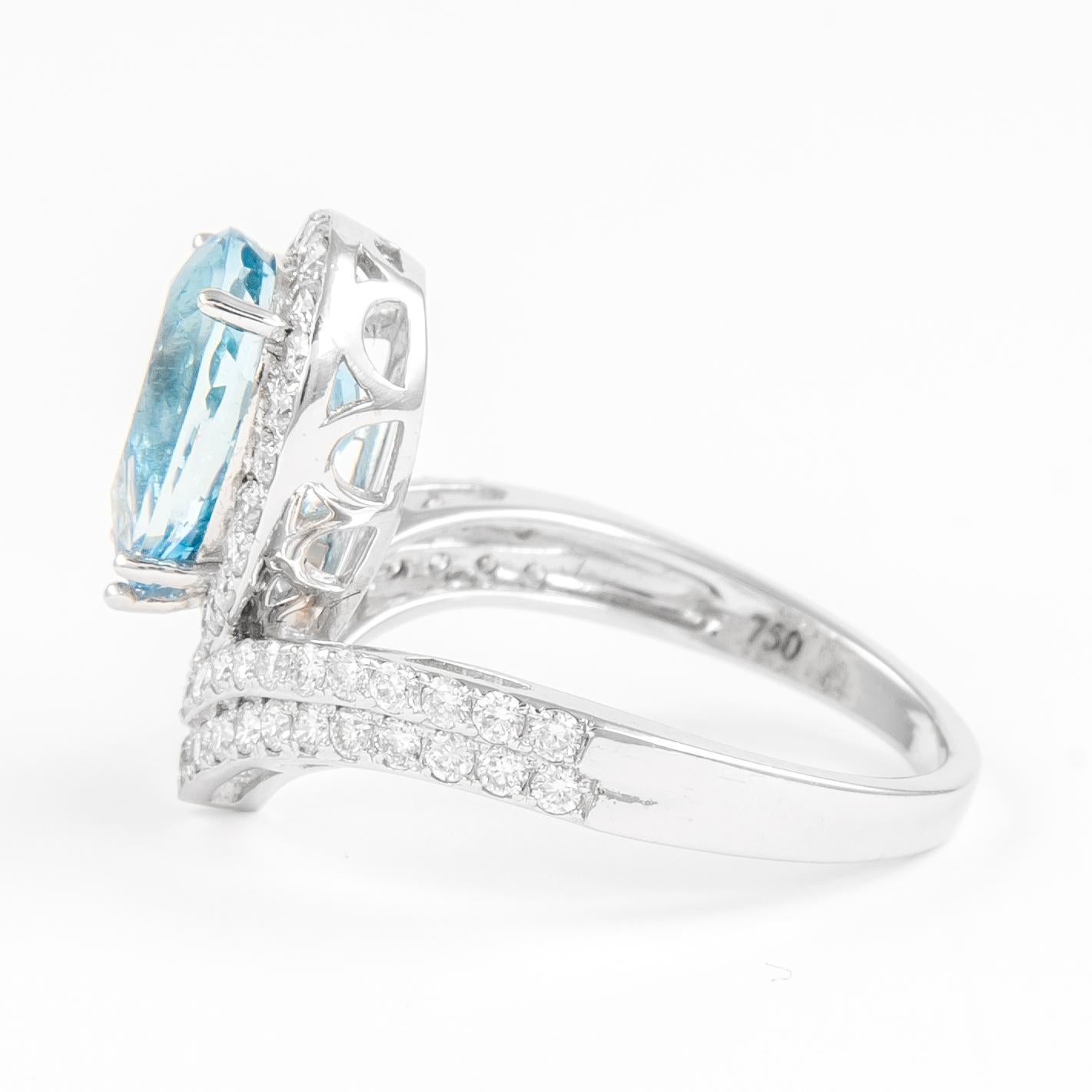 Contemporary Alexander 2.66 Carat Pear Aquamarine and Diamond Ring 18k White Gold For Sale