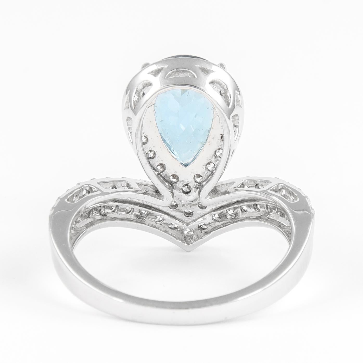 Pear Cut Alexander 2.66 Carat Pear Aquamarine and Diamond Ring 18k White Gold For Sale