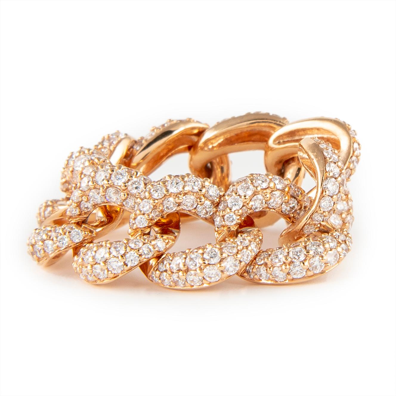 Women's Alexander 2.67 Carat Cuban Link Ring 18 Karat Rose Gold Pavé Set