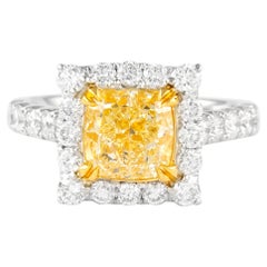 Alexander 2.70ct Fancy Intense Yellow VS2 Cushion Diamond with Halo Ring 18k