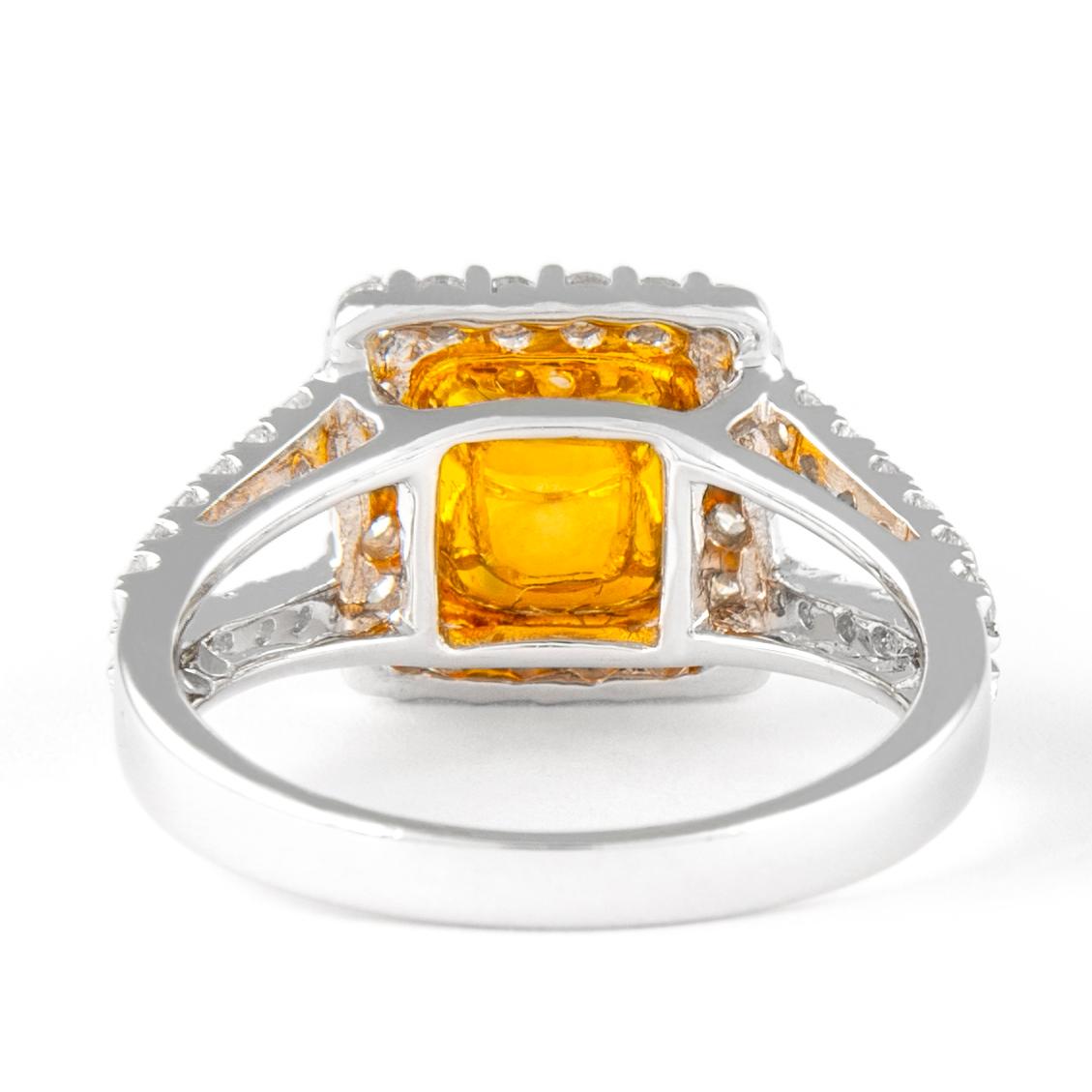 Alexander 2.72ctt Fancy Yellow Cushion Diamond with Halo Ring 18k Two Tone In New Condition For Sale In BEVERLY HILLS, CA