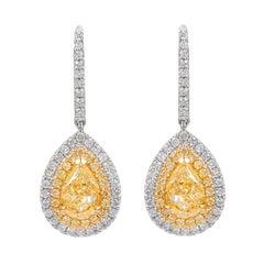 Alexander 2,74 Karat Gelber Diamant mit Halo-Tropfen-Ohrringe 18k Gold