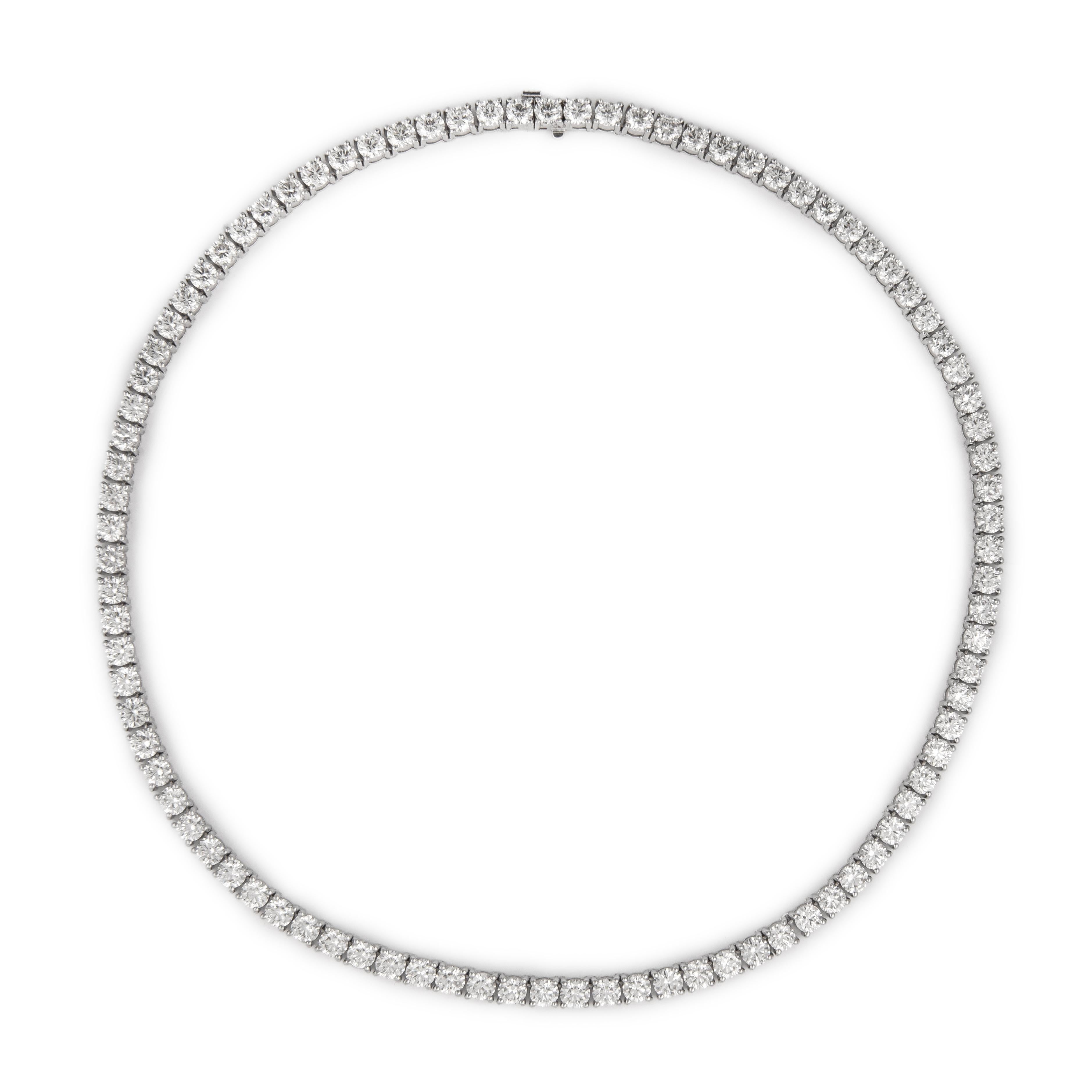 Contemporary Alexander 27.74 Carat Diamond Tennis Necklace 18k White Gold For Sale