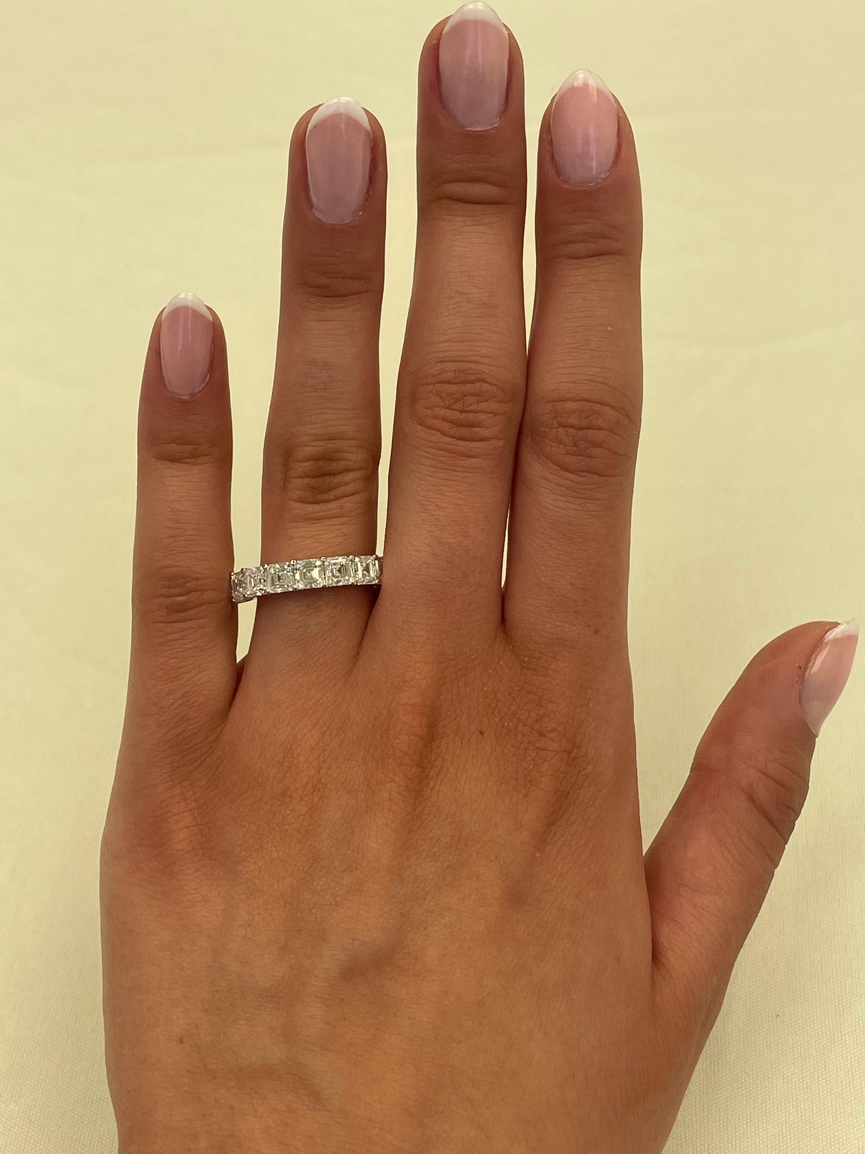 Stunning asscher cut diamond eternity band, By Alexander Beverly Hills.
8 asscher cut diamonds, 2.82 carats. D/E color and VVS clarity. 18-karat white gold, 3.45 grams, size 6.25. 
Accommodated with an up to date appraisal by a GIA G.G. upon