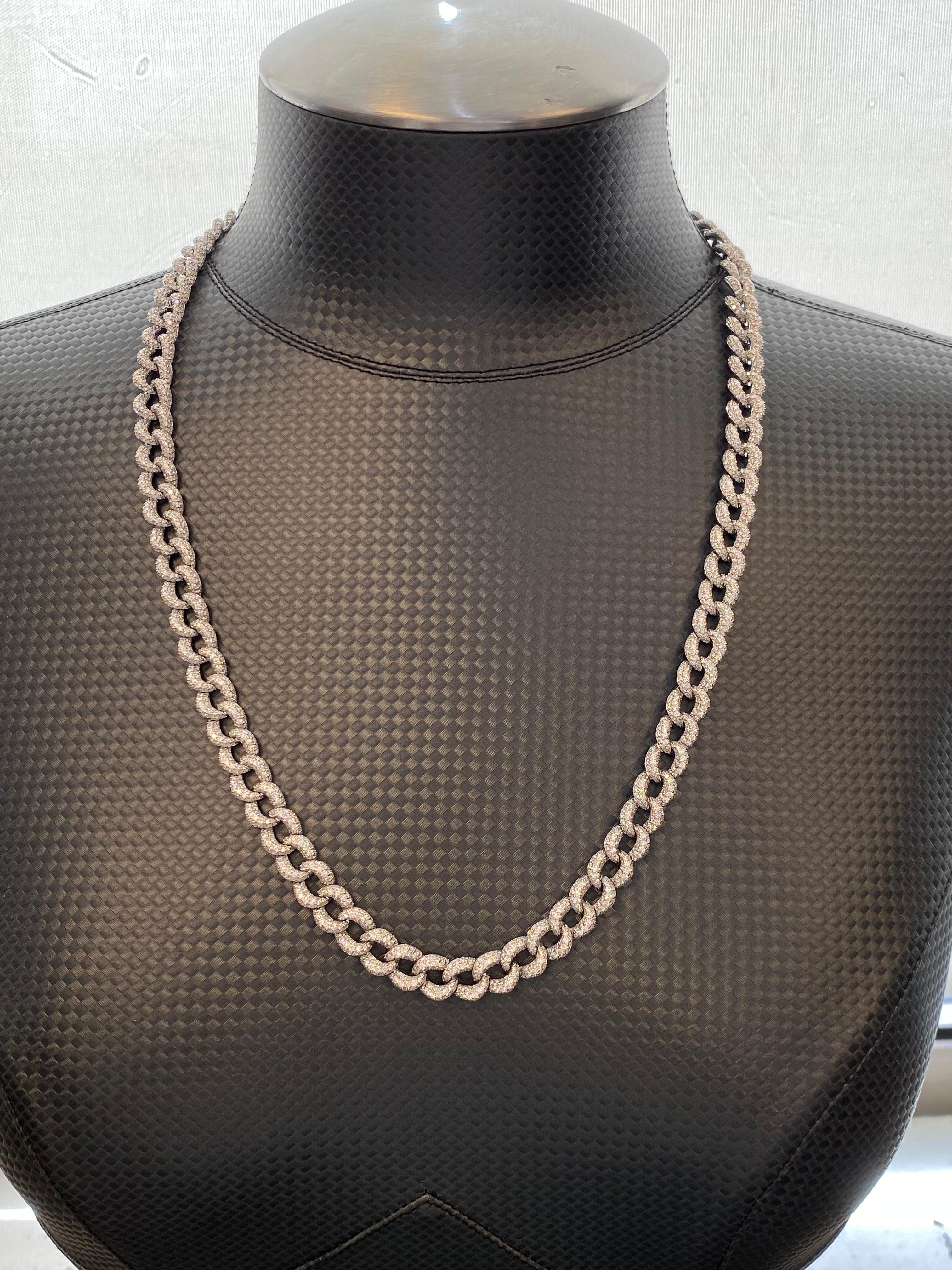 Modern Alexander 28.57 Carat Long Diamond Cuban Link Necklace 18 Karat White Gold