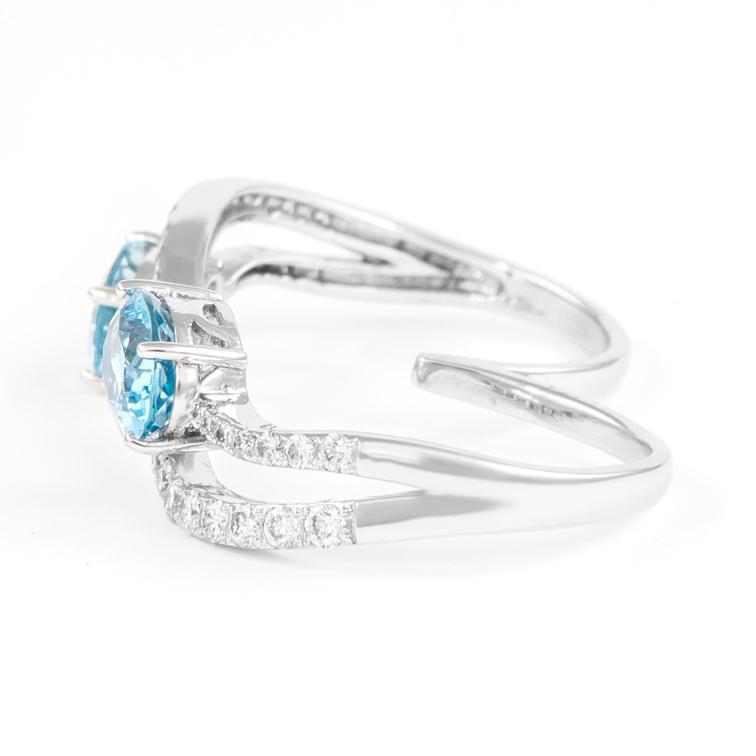 Oval Cut Alexander Beverly Hills 2.87ct Oval Aquamarine and Diamond Double Ring 18k White For Sale