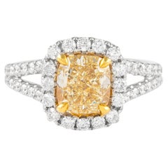 Alexander 2.98ctt Fancy Yellow VS1 Cushion Diamond with Halo Ring 18k Two Tone