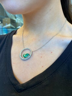 Alexander Beverly Hills 2.99ct Emerald with Pave Diamond 18k Pendant Necklace