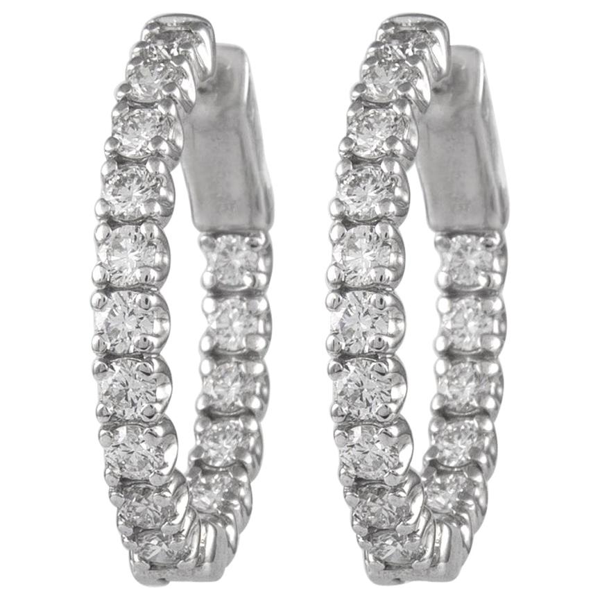 Alexander 3.01 Carat Round Diamond Oval Shaped Hoop Earrings White Gold For Sale