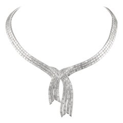 Alexander 31.55 Carat Baguette Cut Diamond 18 Karat White Gold Necklace