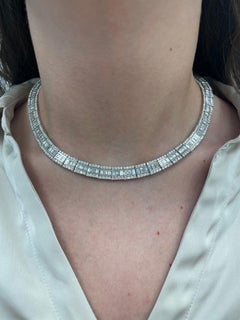 Alexander 31.73 Carat Baguette Cut Diamond 18 Karat White Gold Necklace