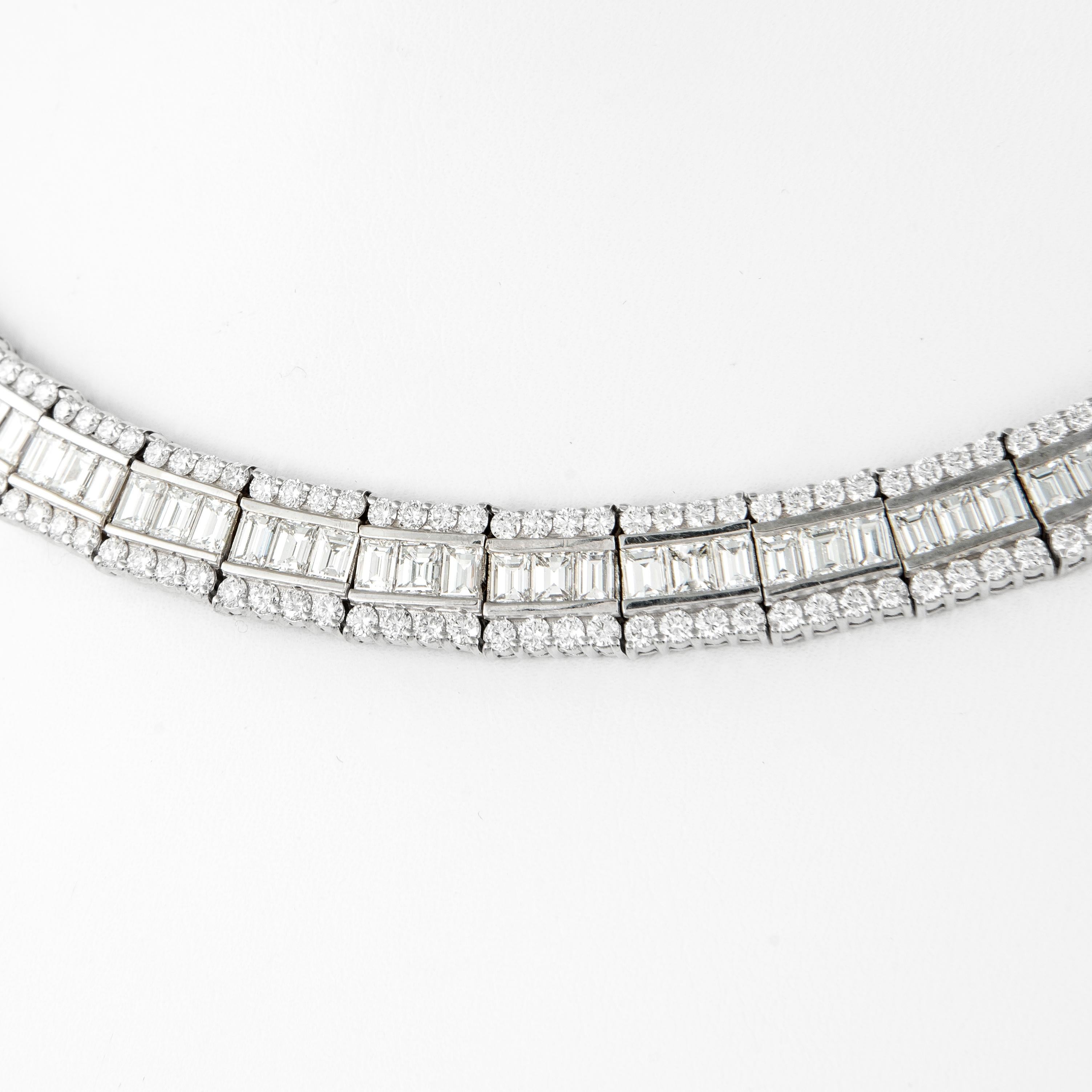 Alexander 31.73 Carat Baguette Cut Diamond 18 Karat White Gold Necklace In New Condition For Sale In BEVERLY HILLS, CA