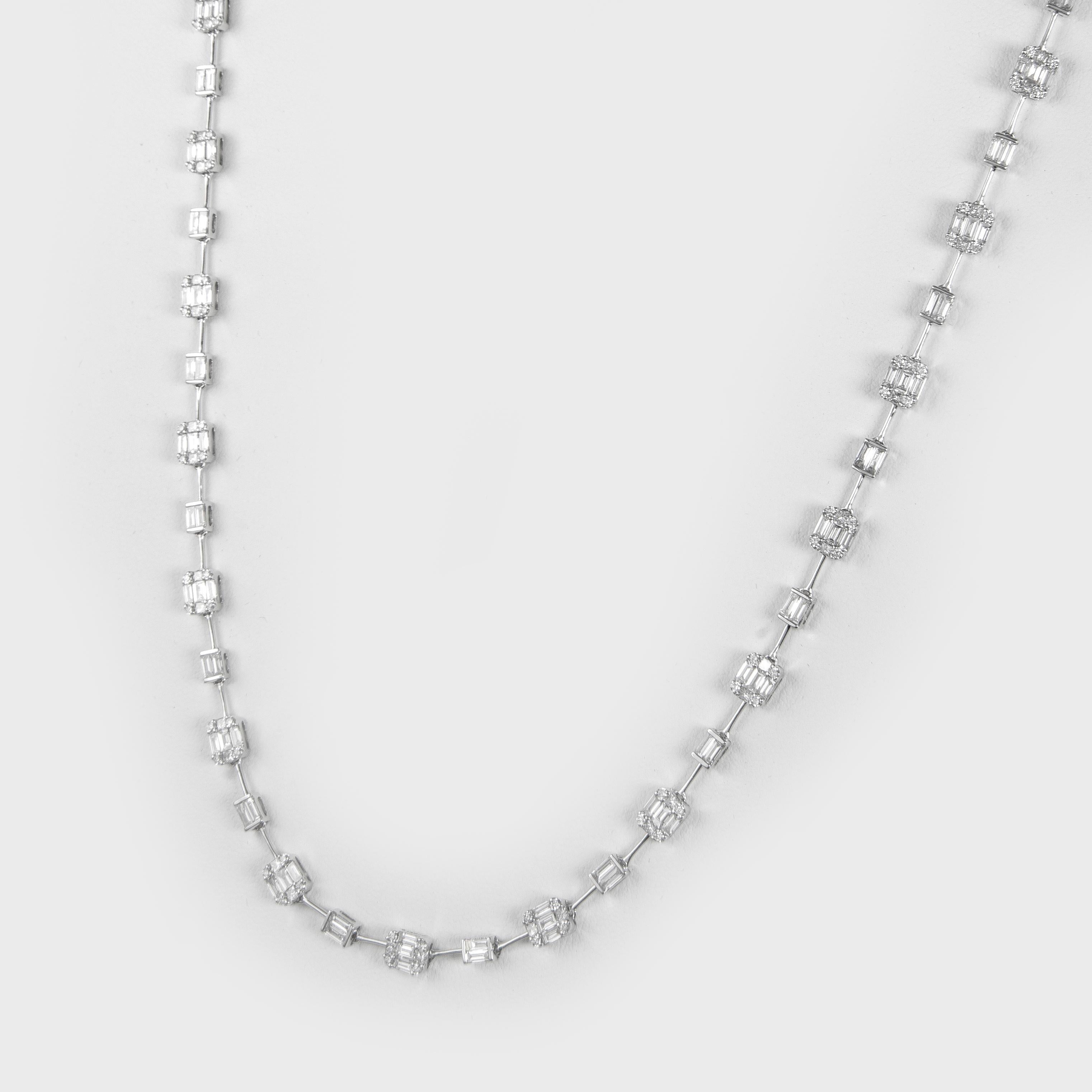 Contemporary Alexander 11.36 Carat Diamond Tennis Necklace 18 Karat White Gold For Sale