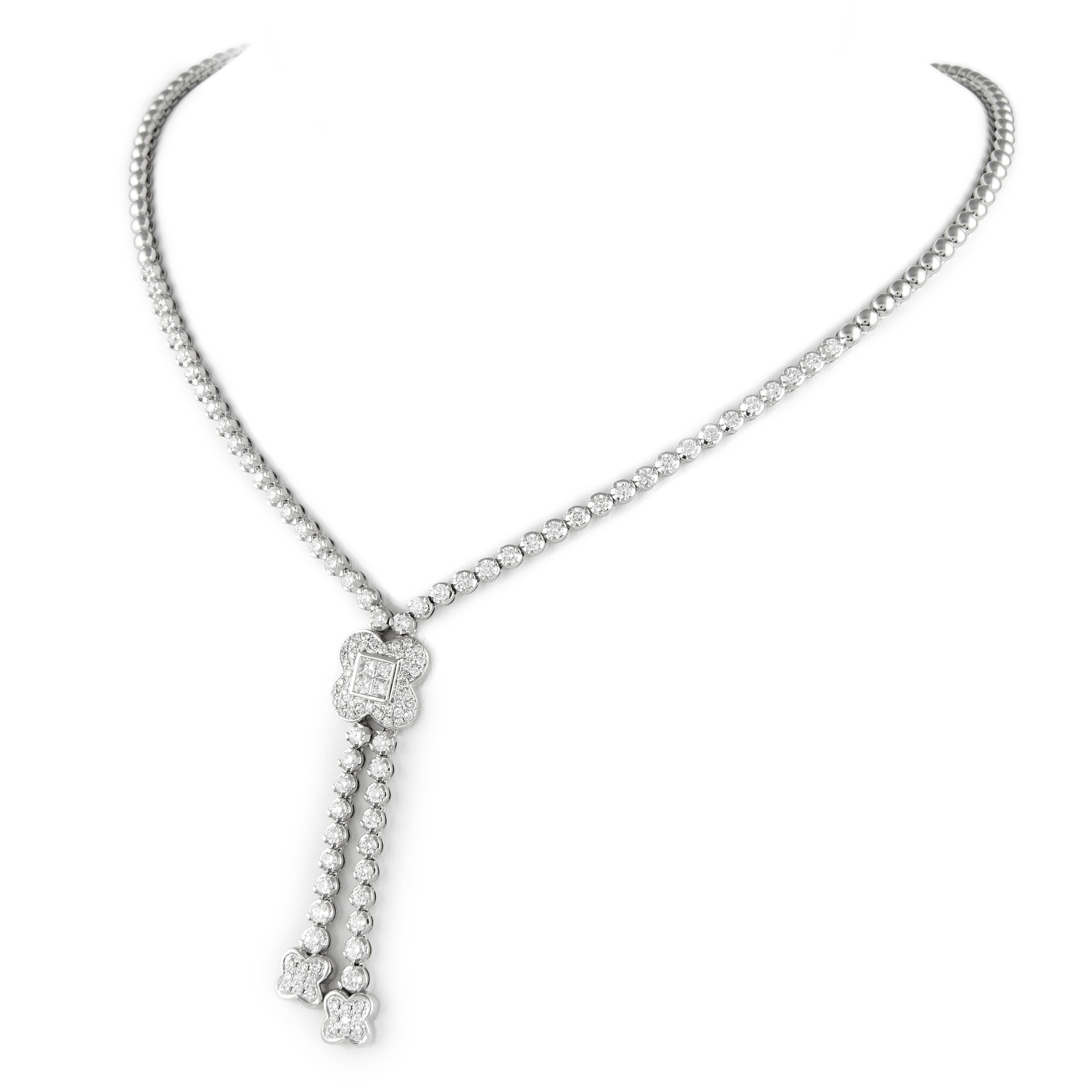Contemporary Alexander 3.22ct Diamond Drop Bow Necklace 18k White Gold For Sale