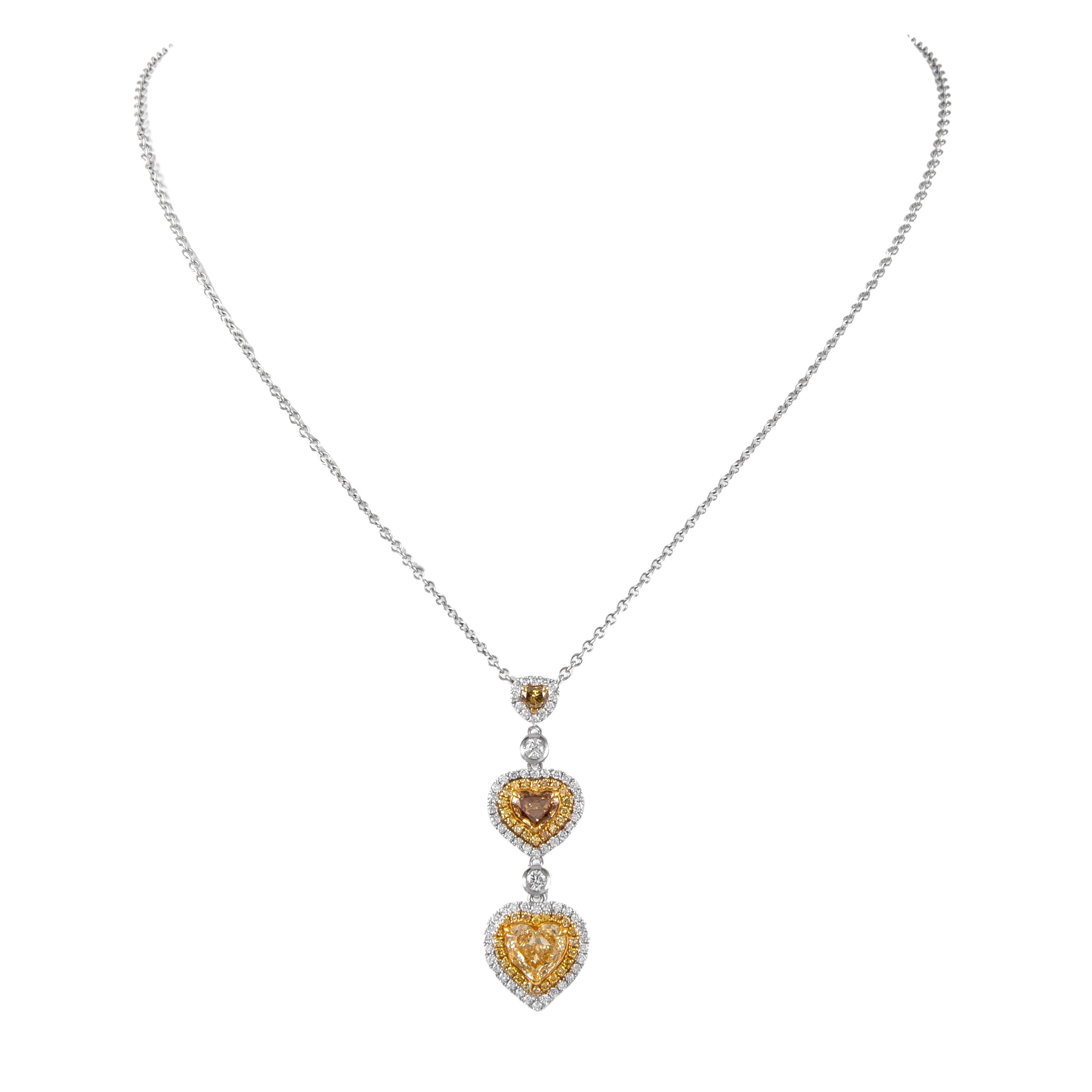 Contemporary Alexander 3.54ctt Fancy Color Diamond Drop Necklace 18k White & Yellow Gold For Sale