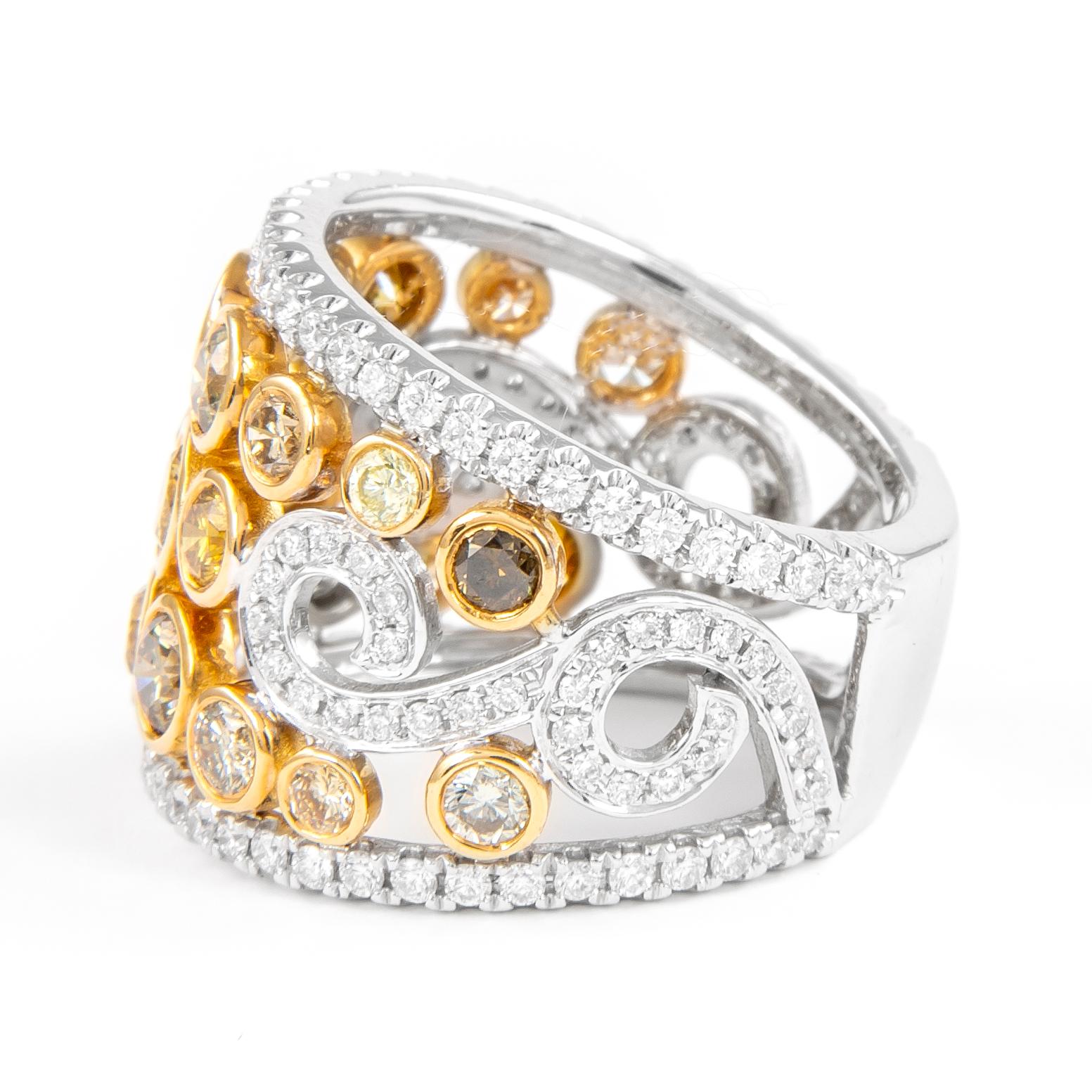 Contemporary Alexander 3.55ct Multi Yellow Diamond Cocktail Ring 18k Two Tone For Sale