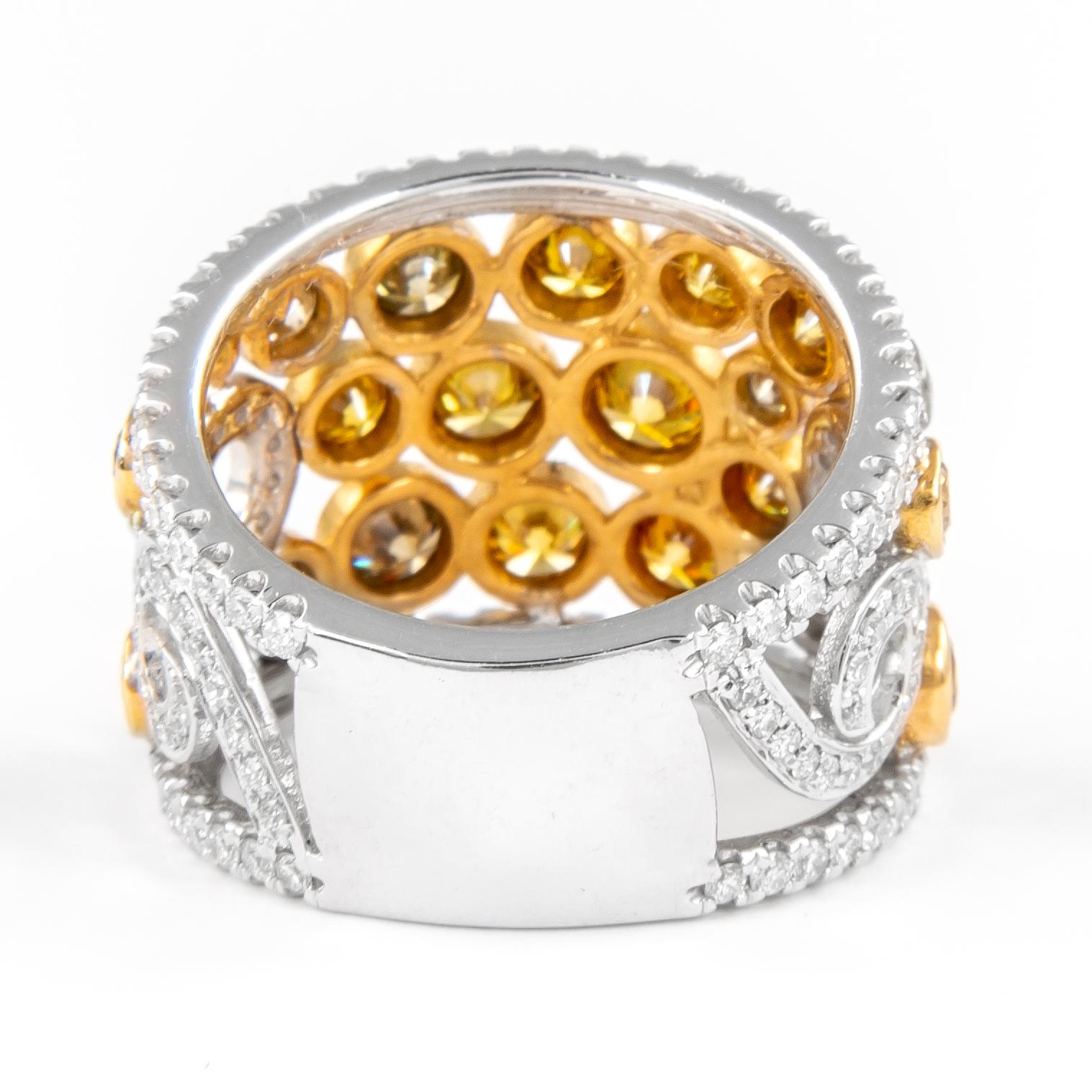Round Cut Alexander 3.55ct Multi Yellow Diamond Cocktail Ring 18k Two Tone For Sale