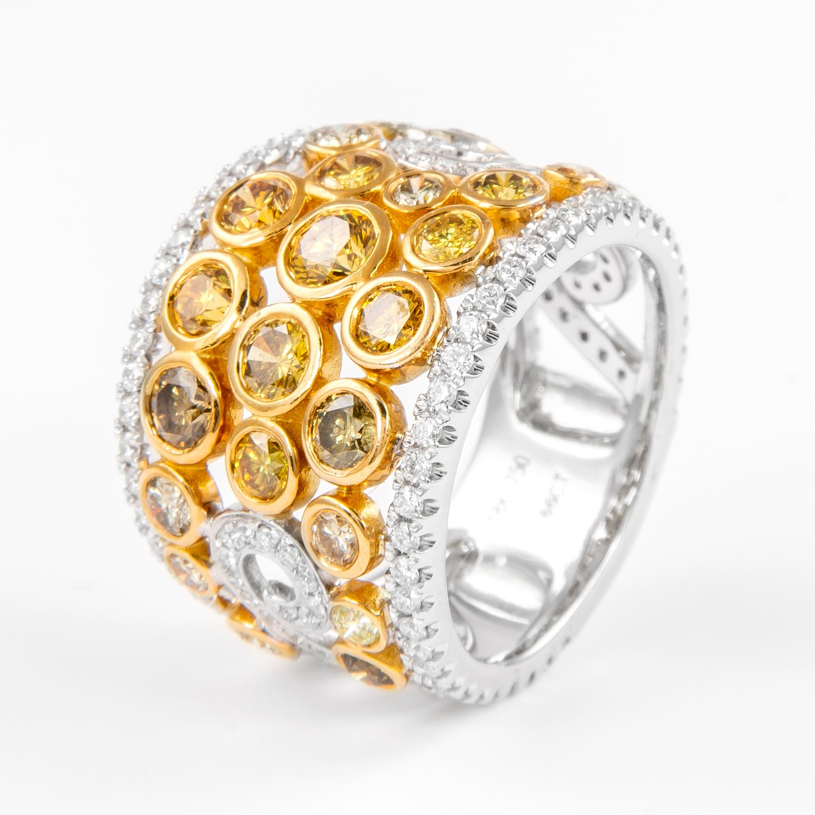 Alexander Cocktail-Ring, 3,55 Karat mehrgelber mehrfarbiger Diamant, 18k, zweifarbig im Zustand „Neu“ im Angebot in BEVERLY HILLS, CA
