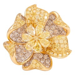 Alexander 3.73ctt Yellow 
White Diamond Floral Ring 18k Yellow Gold