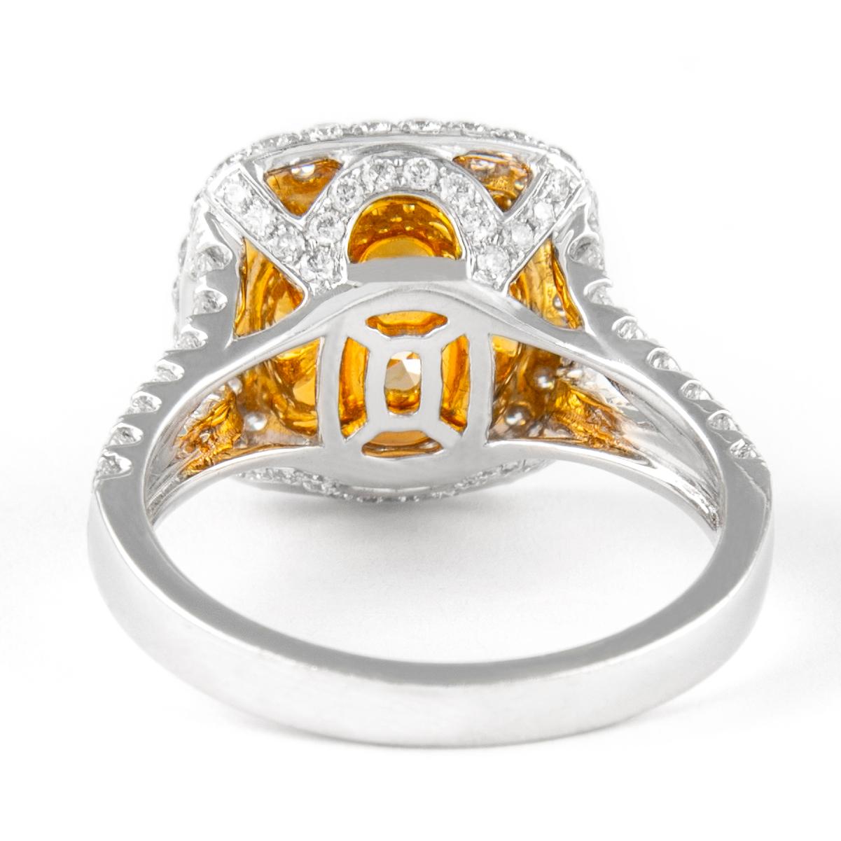 Alexander 3,77 Karat Hellgelber runder Diamant mit Halo-Ring 18k Zweifarbiger Diamant im Zustand „Neu“ im Angebot in BEVERLY HILLS, CA